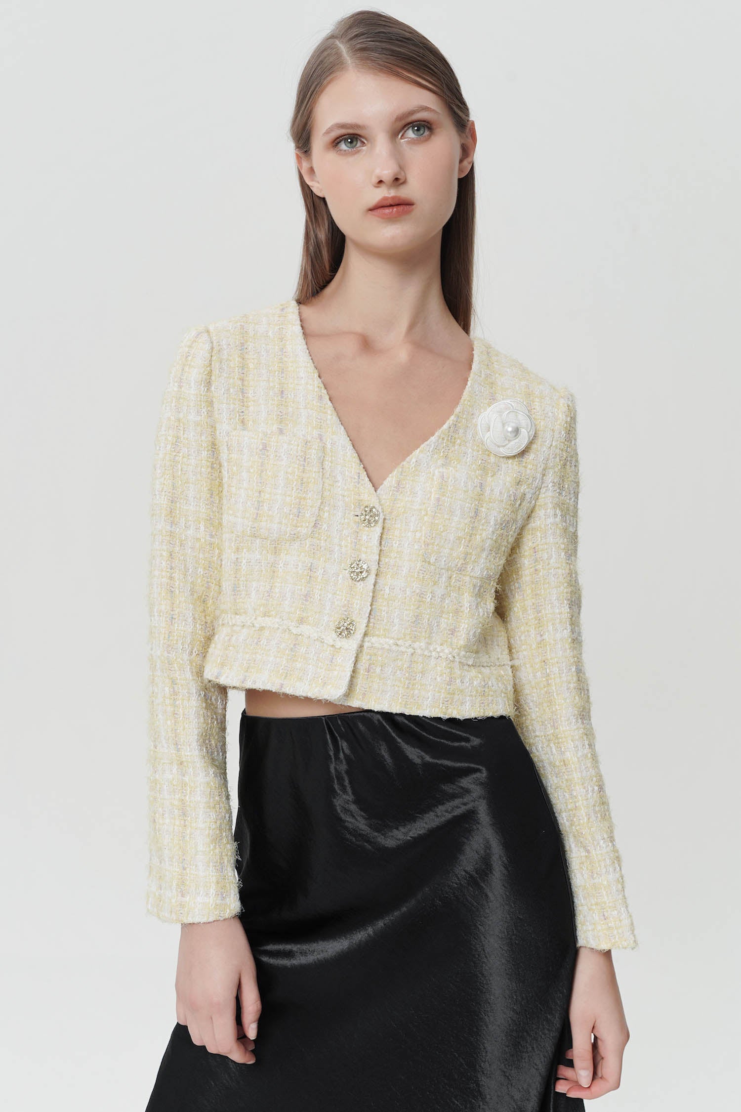 Aithne Tweed Blazer In Yellow