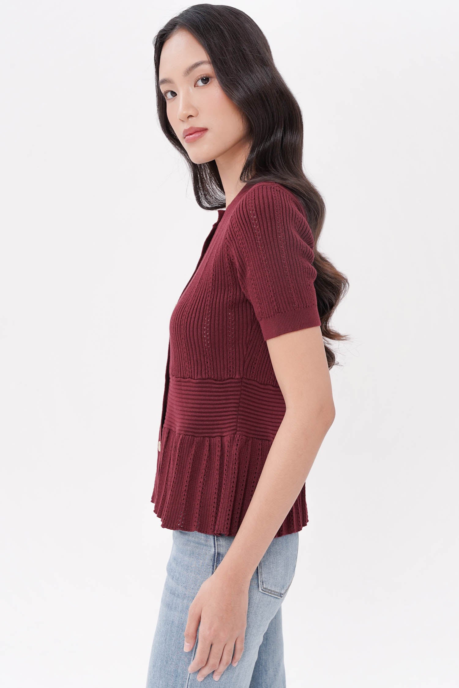 Prentice Ruffled-hem Top In Maroon