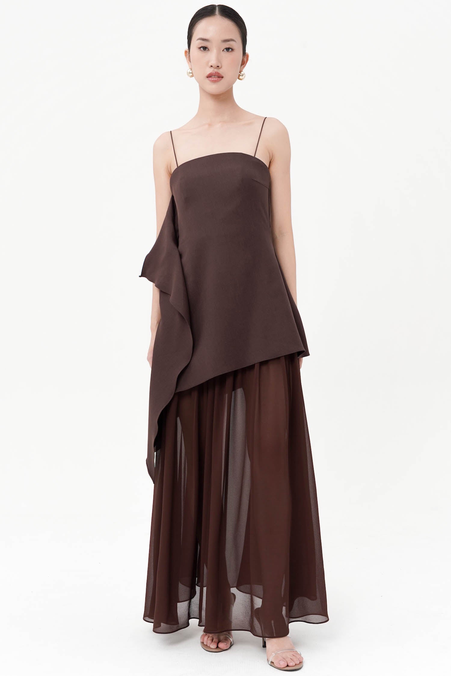 Analine Asymmetrical Maxi Dress In Espresso