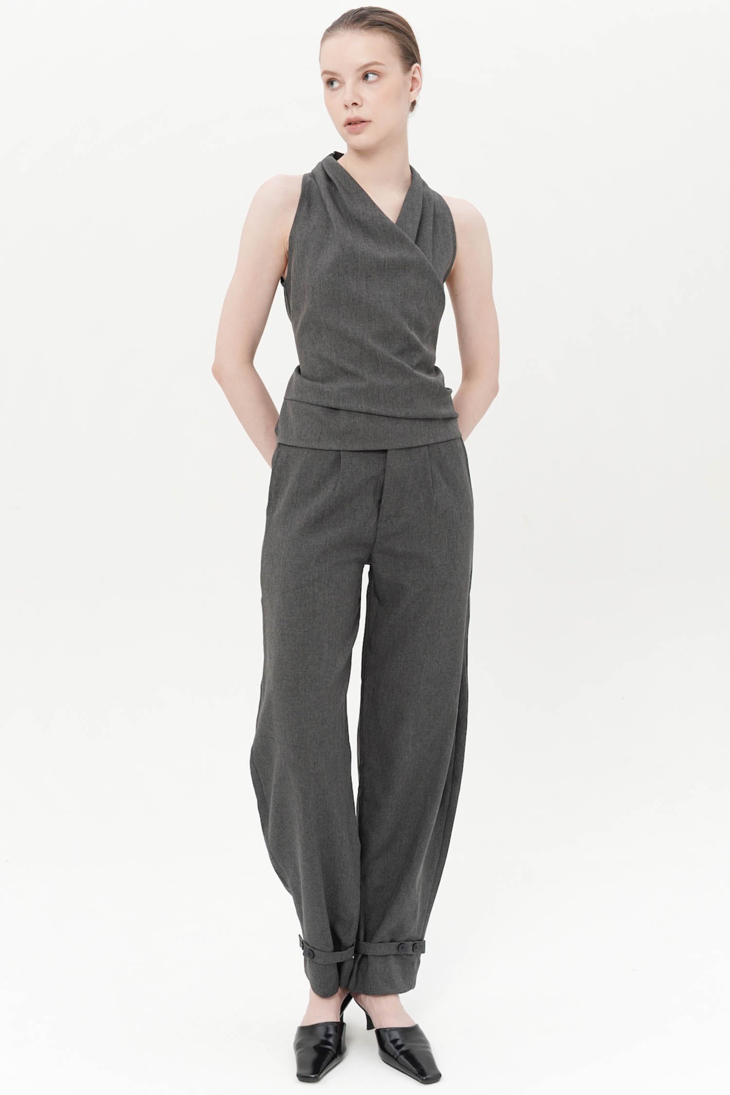 Pine Wrap Top In Dark Grey