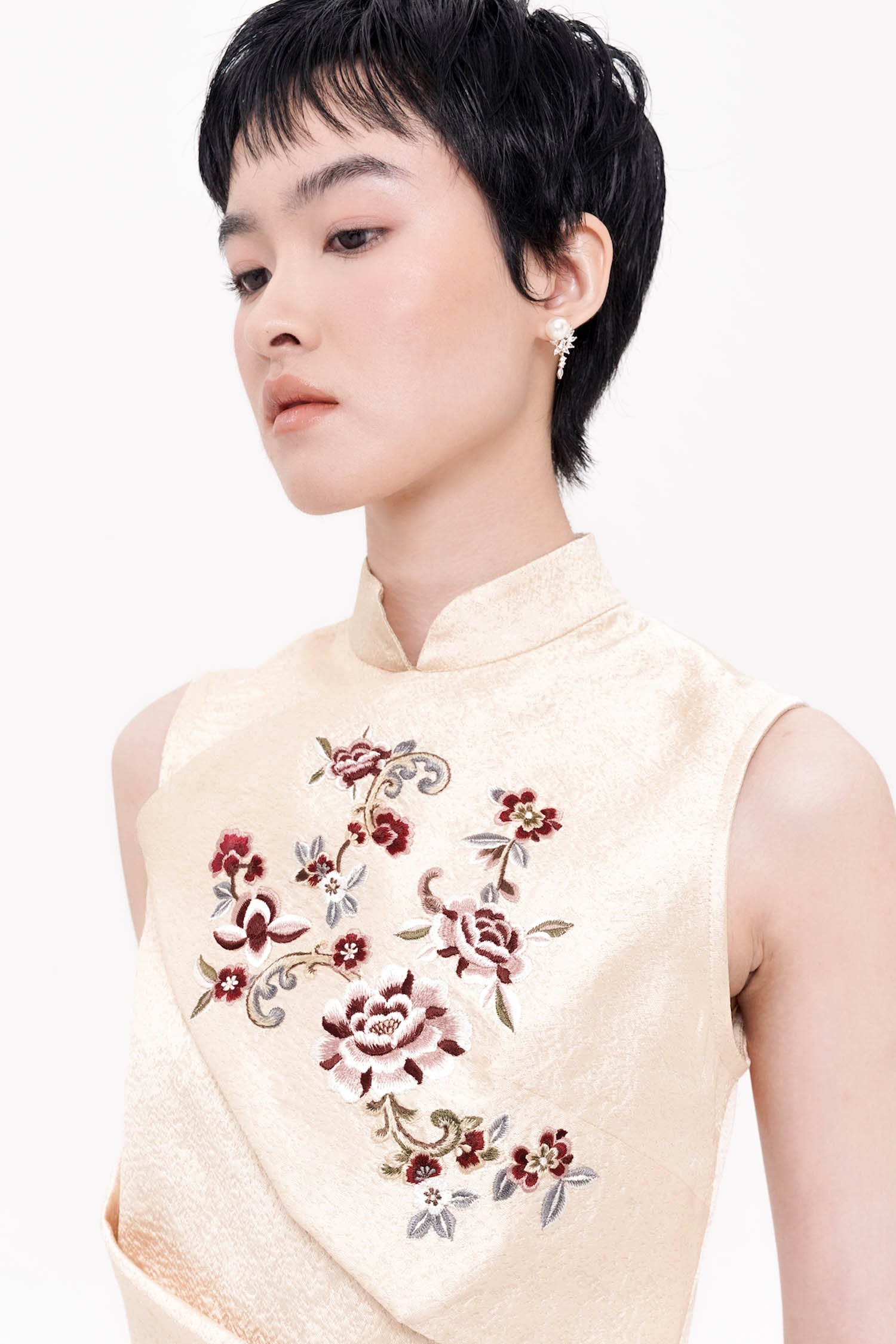 Lunara Midi Draped Dress In Beige