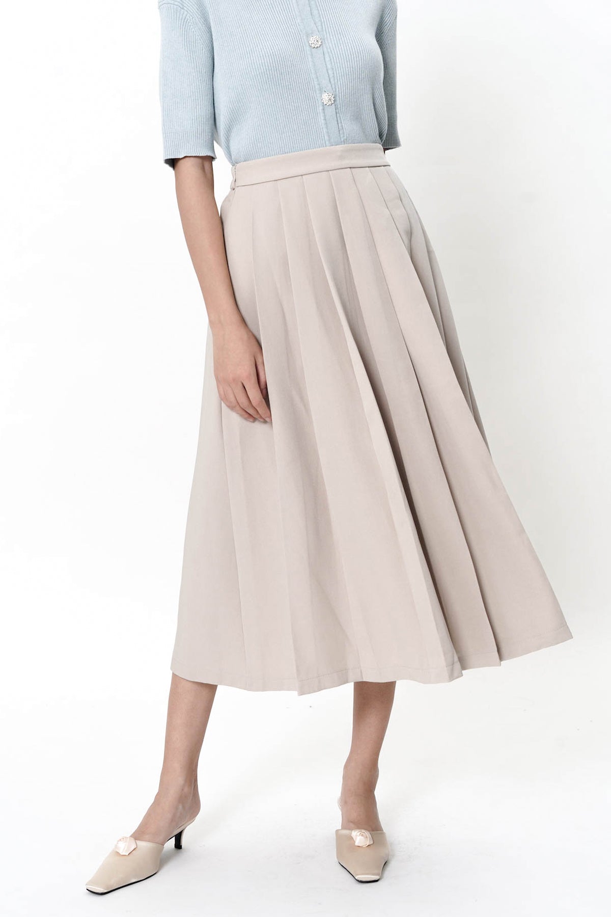 Omara Pleated Midi Skirt In Beige