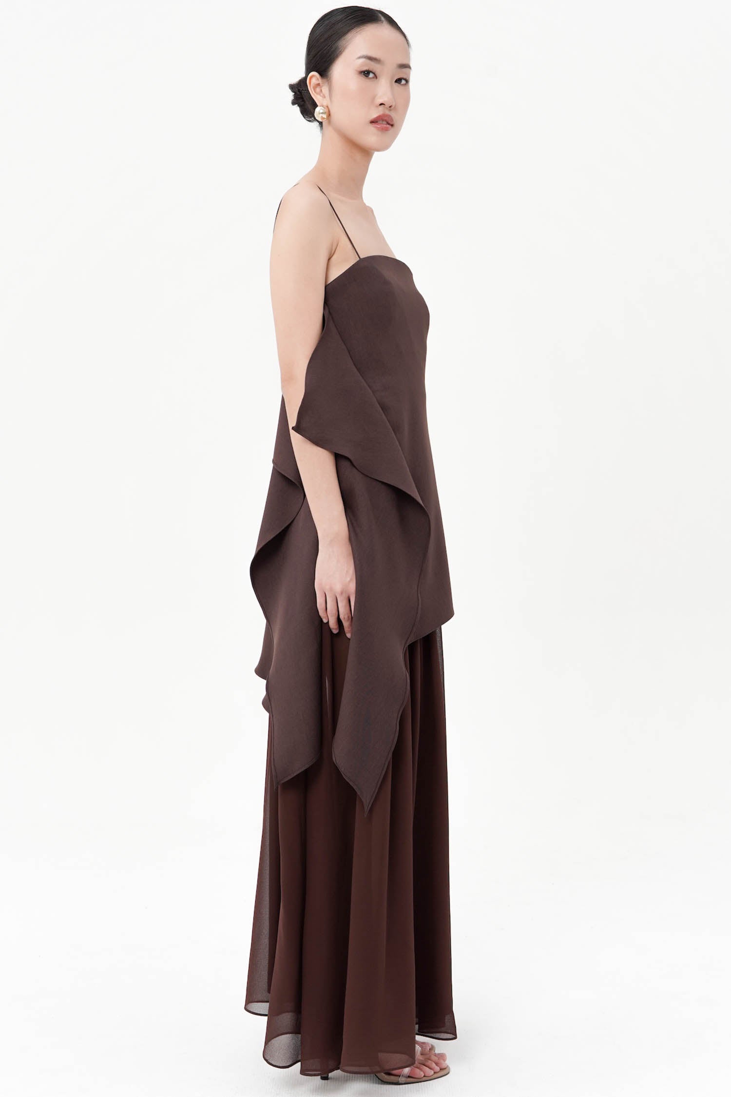 Analine Asymmetrical Maxi Dress In Espresso