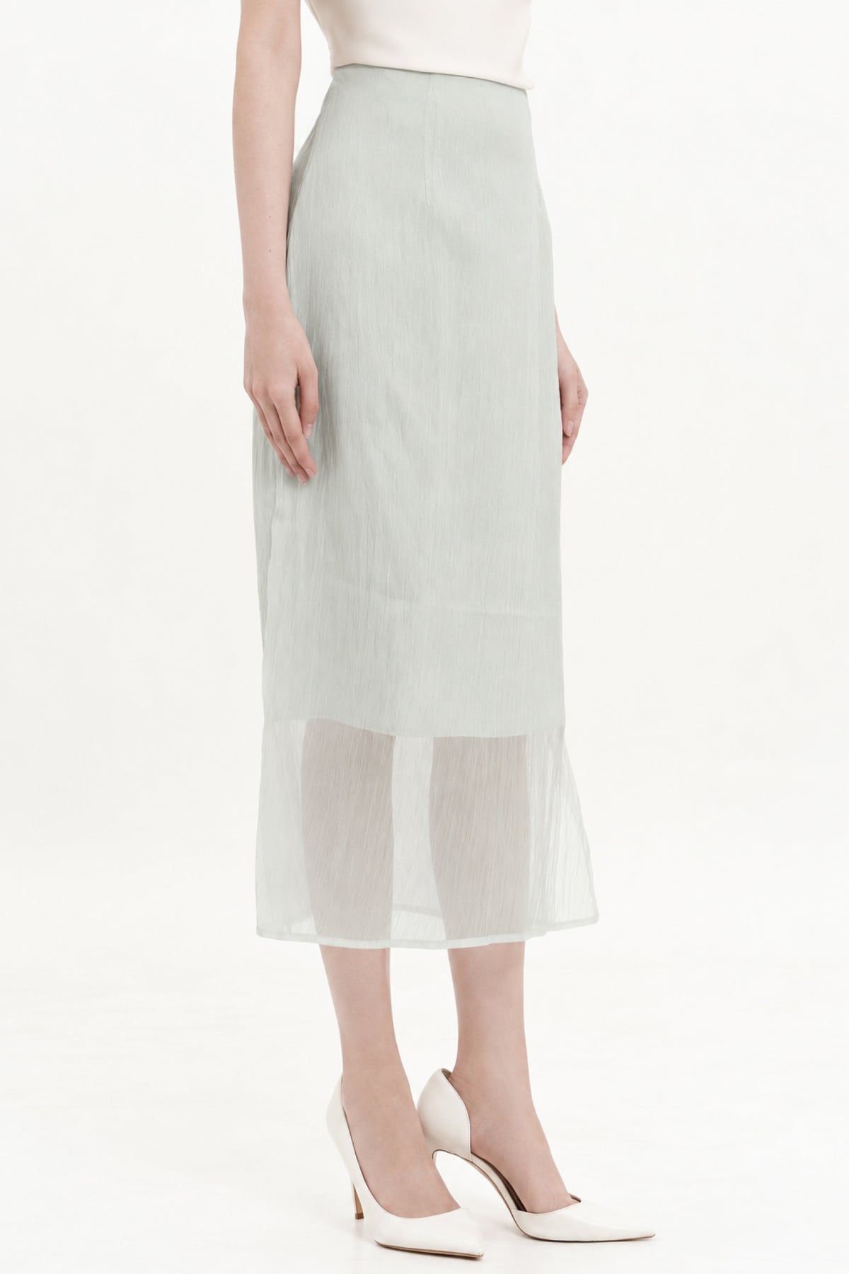 Mirela Midi Translucent Skirt In Sage