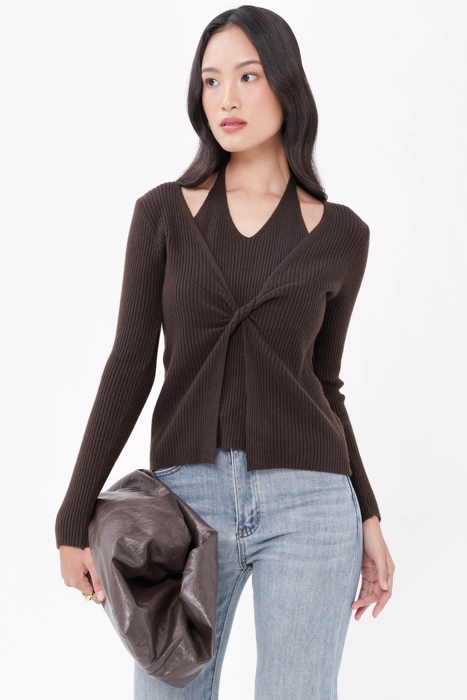 Rooney Twist Halter Top In Espresso