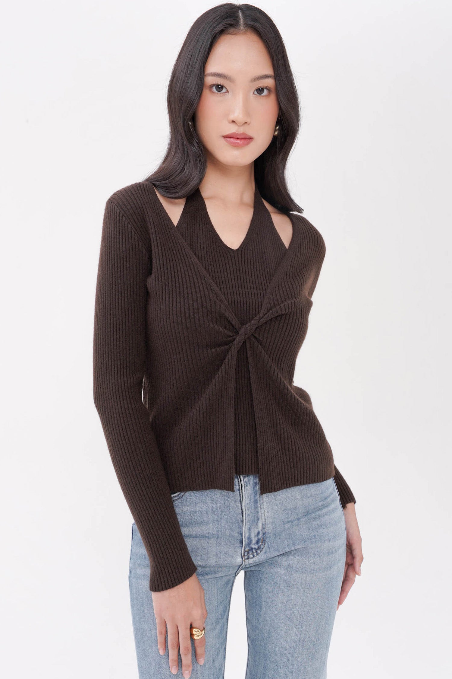 Rooney Twist Halter Top In Espresso