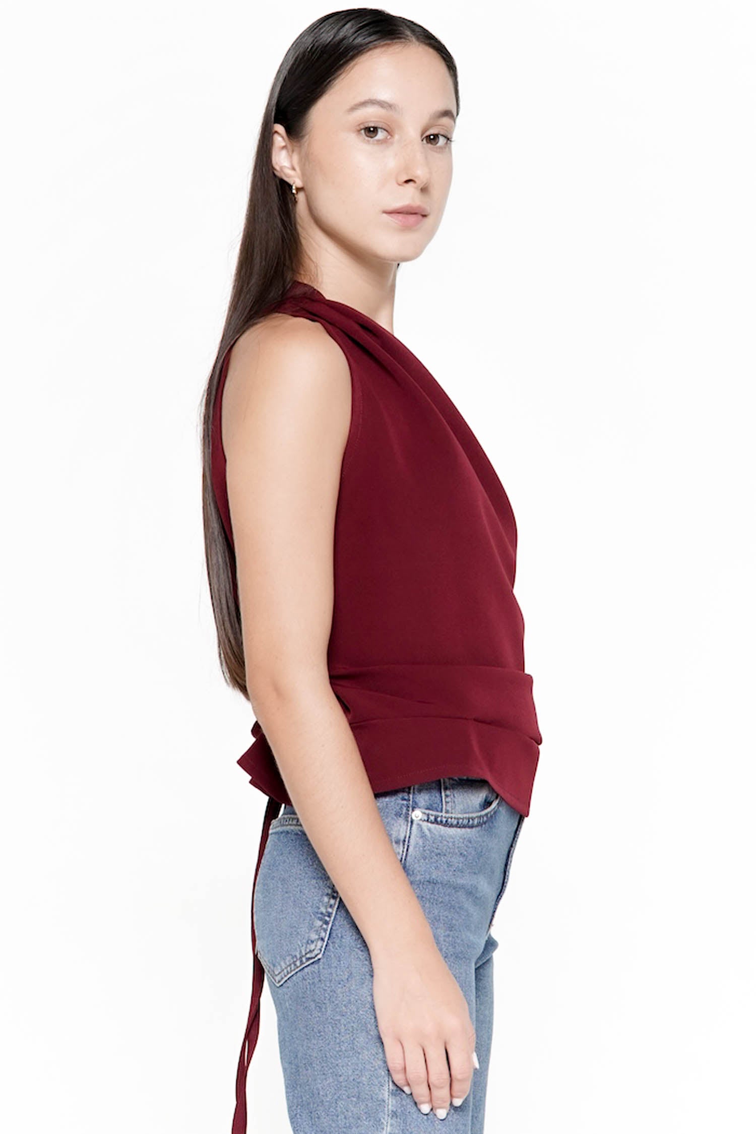 Pine Wrap Top In Maroon