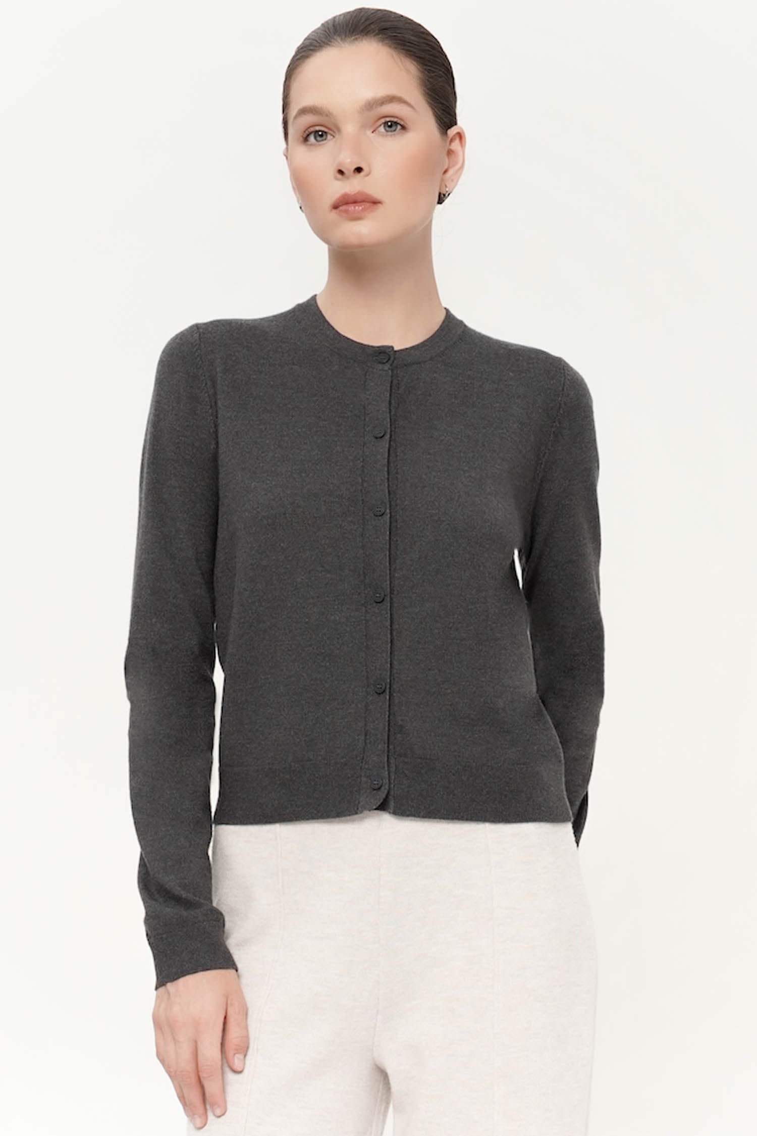 Seance Classic Cardigan In Dark Grey