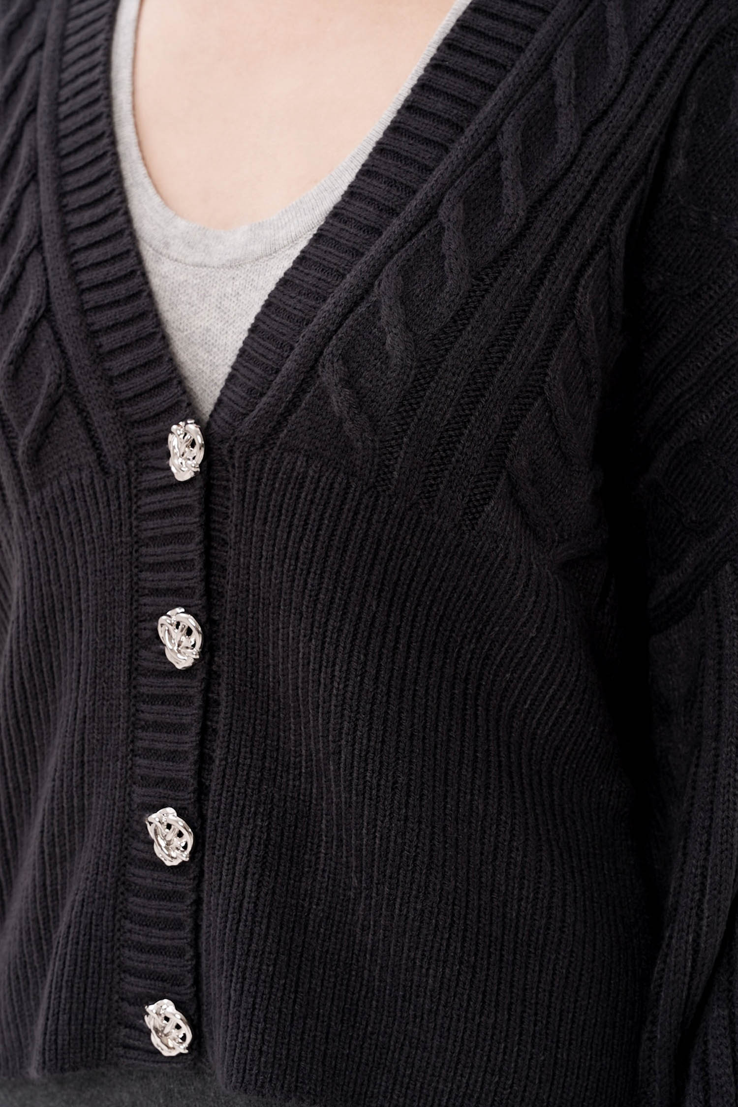 Gambit Cable Knit Cardigan In Dark Grey