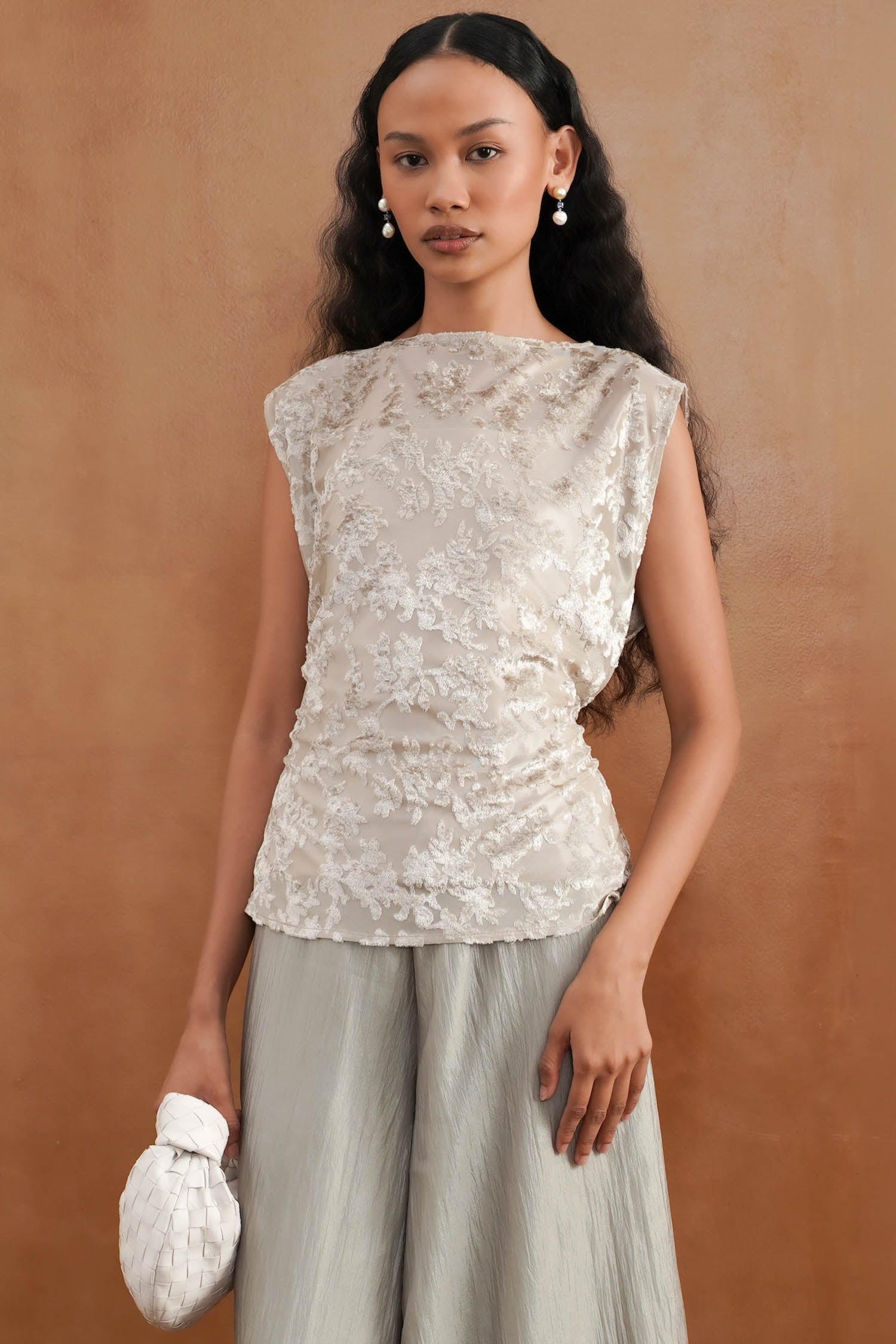 Jardin Velvet Two-Piece Top In Beige
