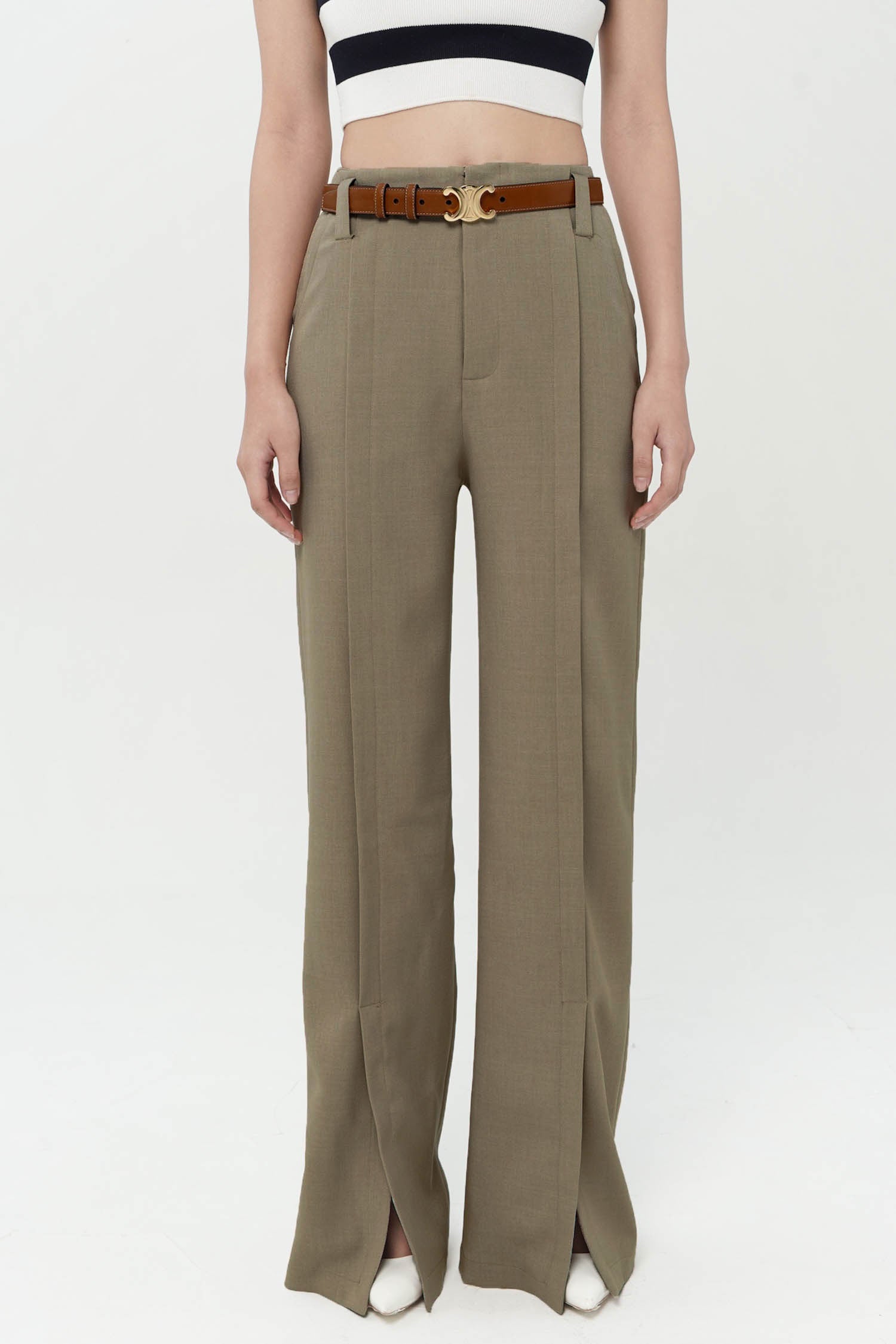 Andiamo Slit Trouser In Taupe