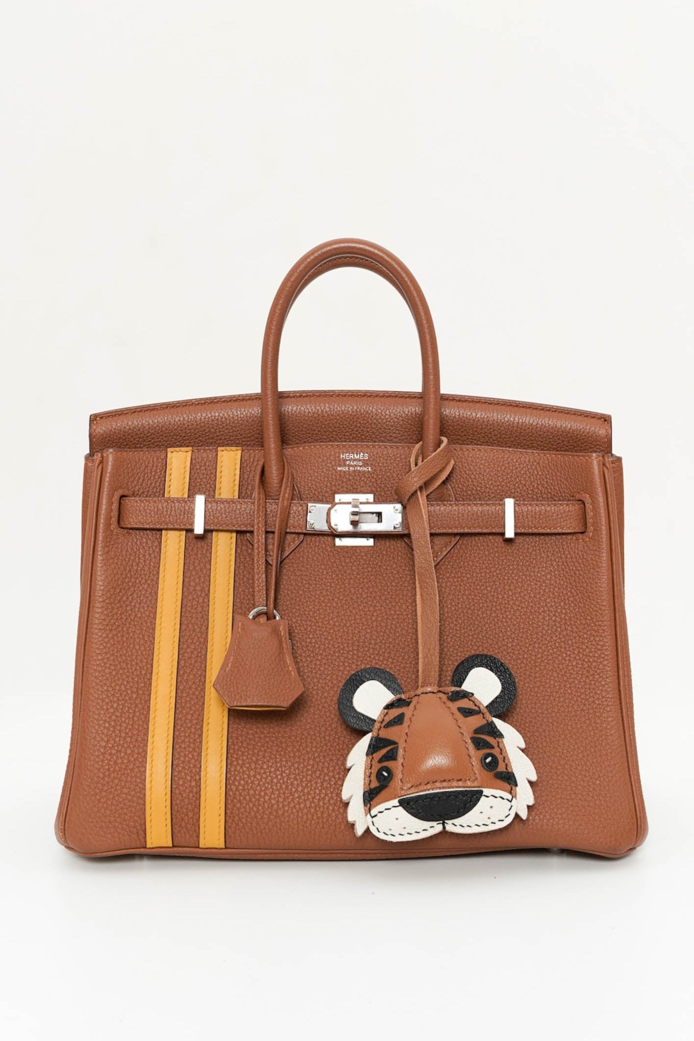 Tiger Totem Leather Bag Charm In Brown