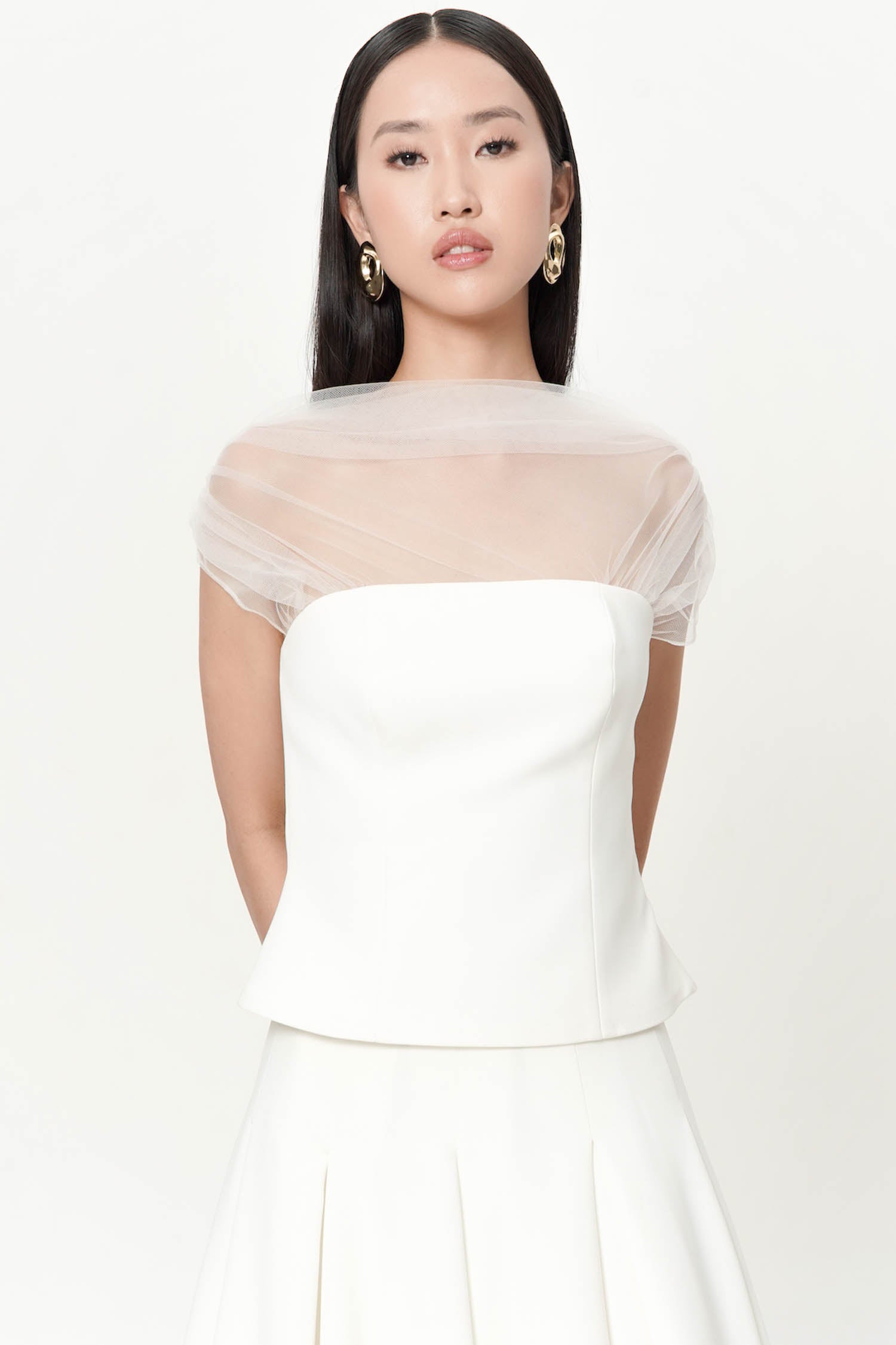 Amelle Mix Tulle Top In Broken White