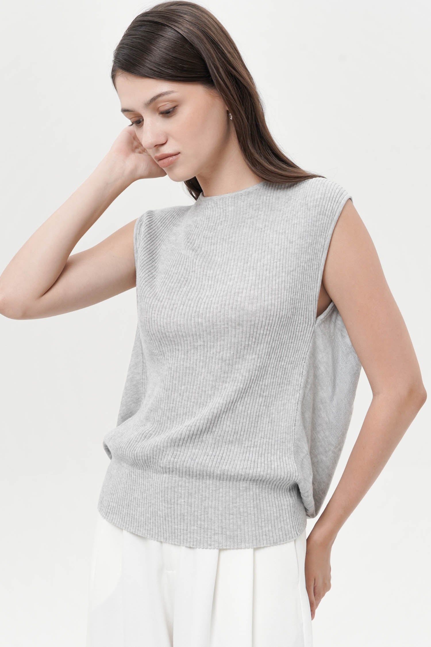 Myria Backless Knit Top In Light Grey