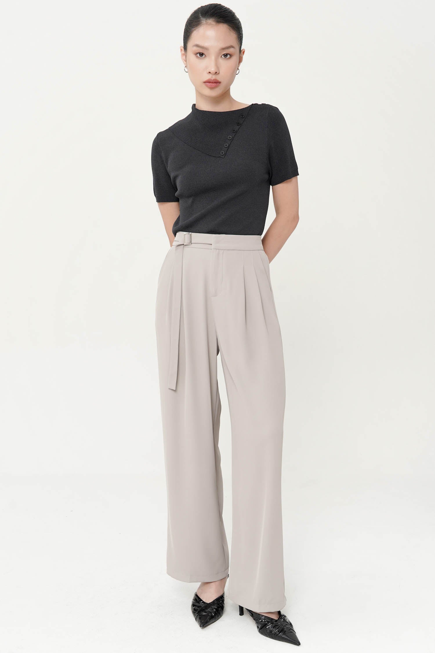 Cassidy Belted Trouser In Taupe