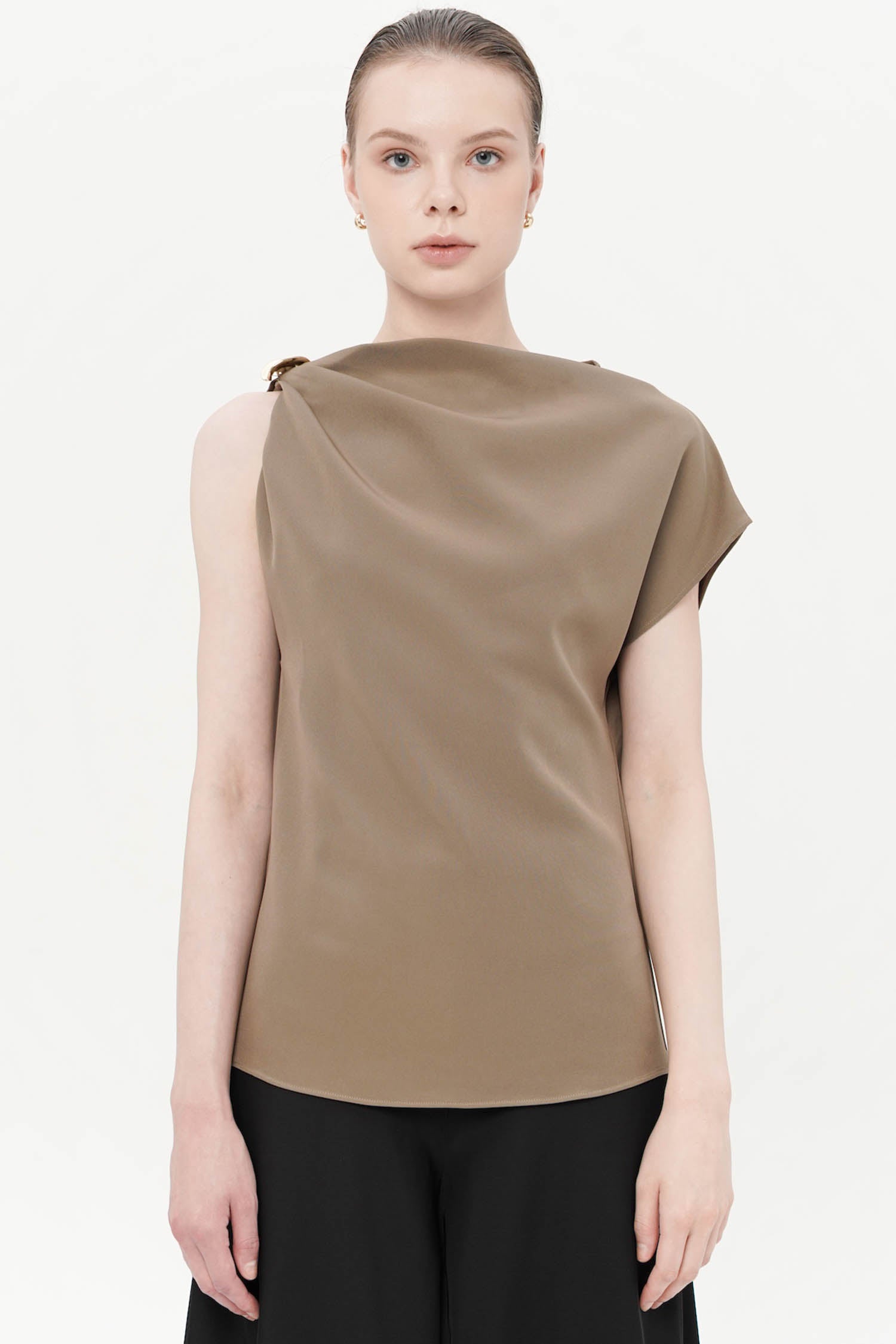 Ambrosia Drape Top In Mocha