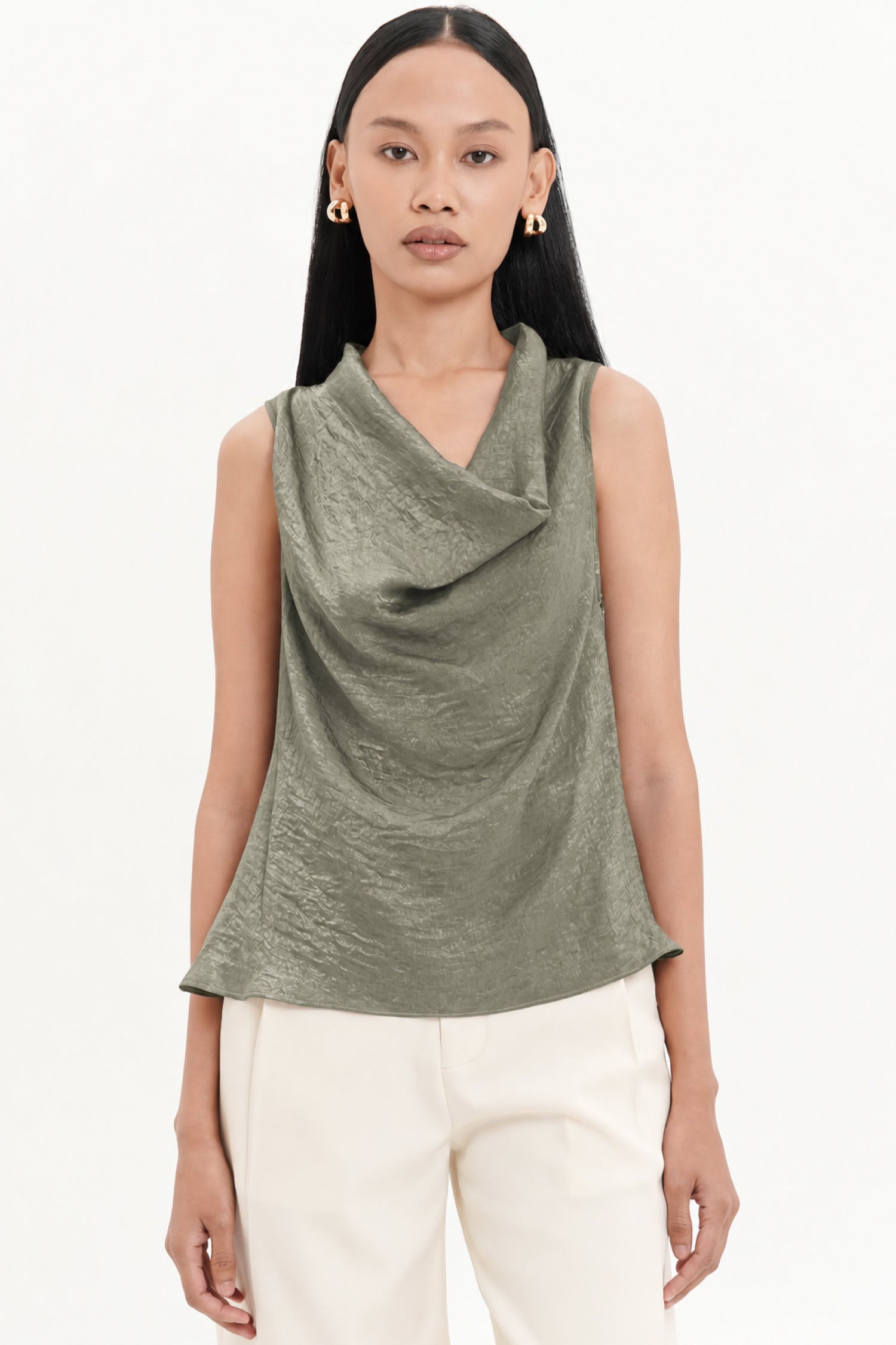 Valencia Halter Drape Top In Sage