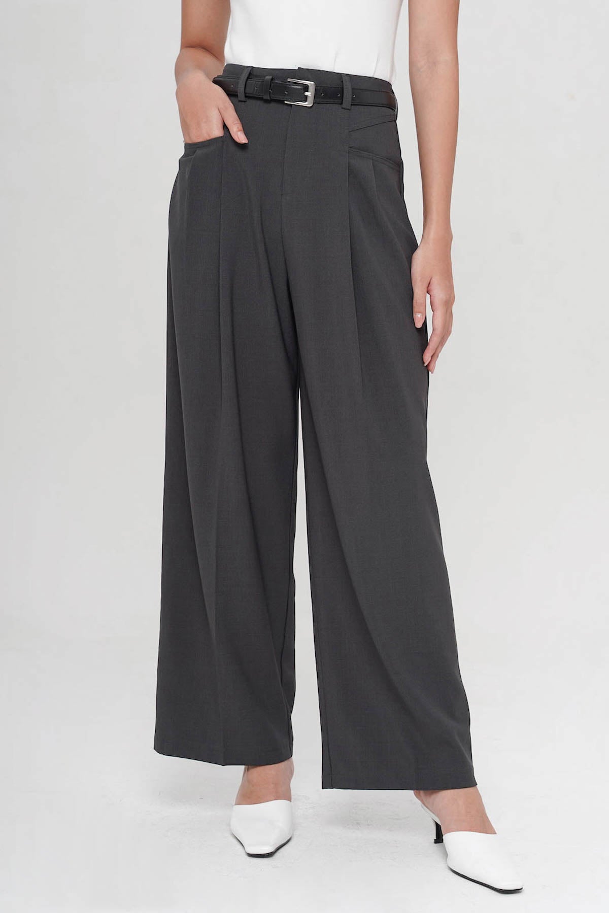 Sermon High-Waist Flare Trouser In Grey (5 LEFT)