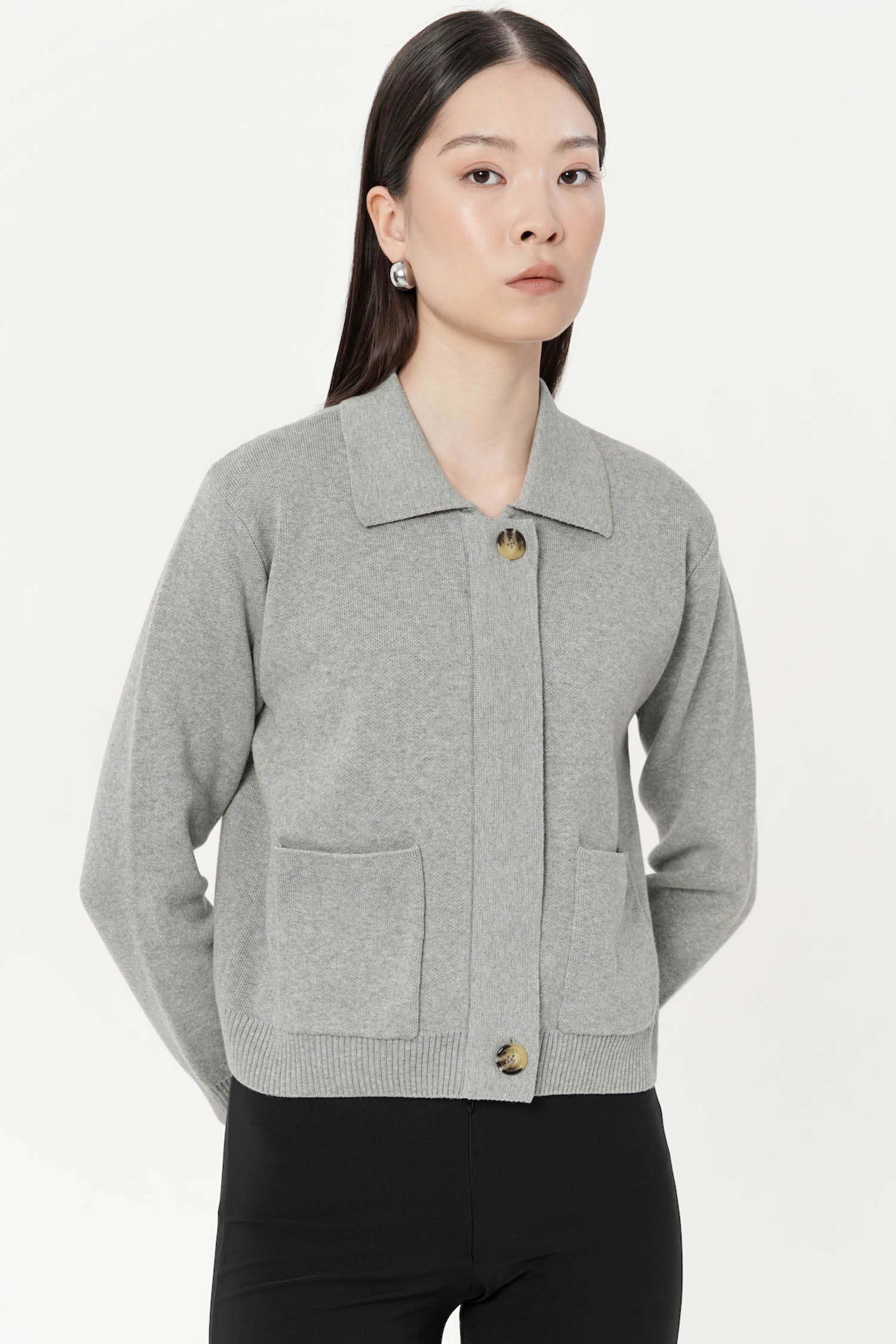 Eron Boxy Knit Cardigan In Light Grey