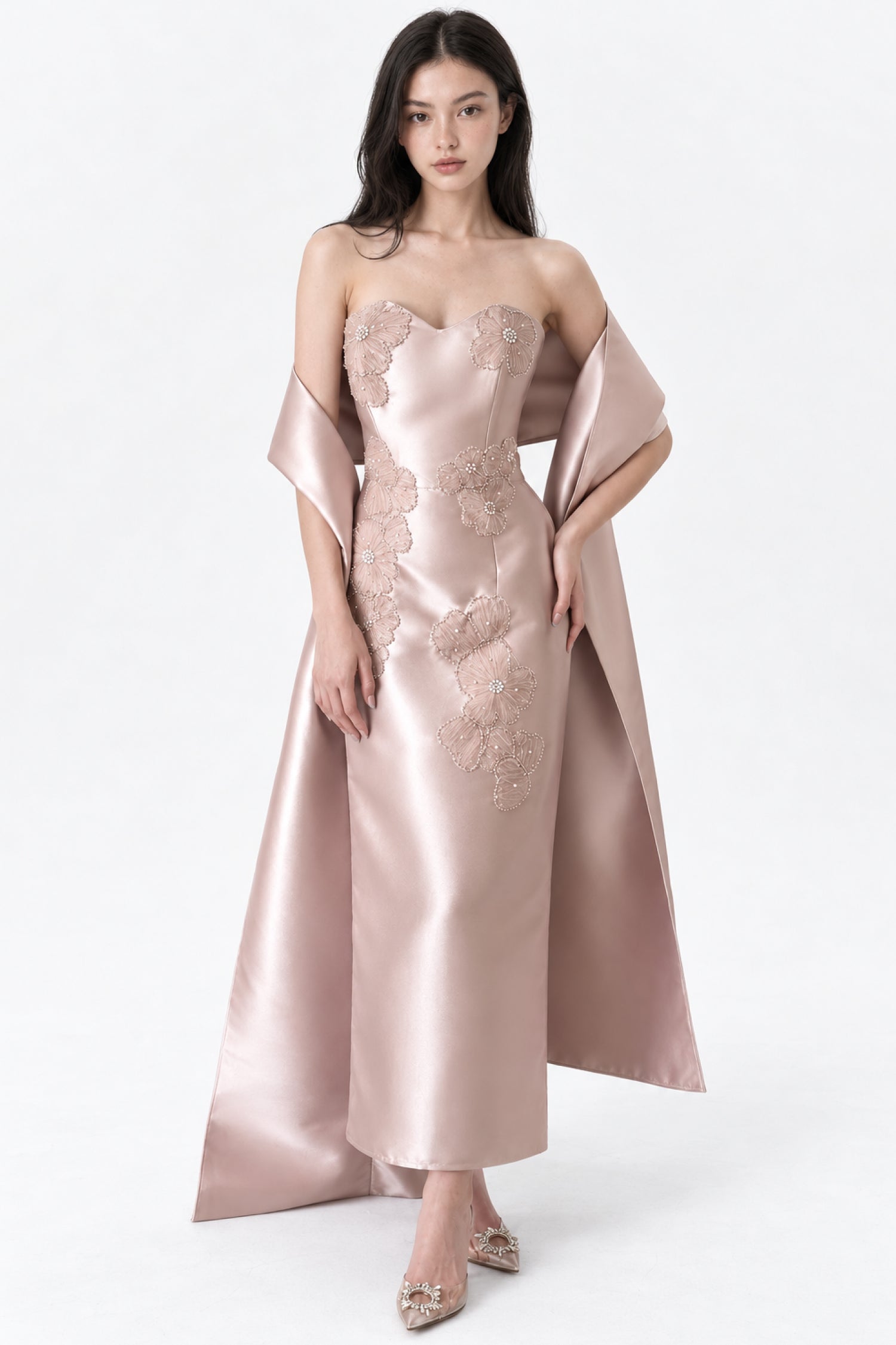 Yessy Dress With Scarf in Rose Gold