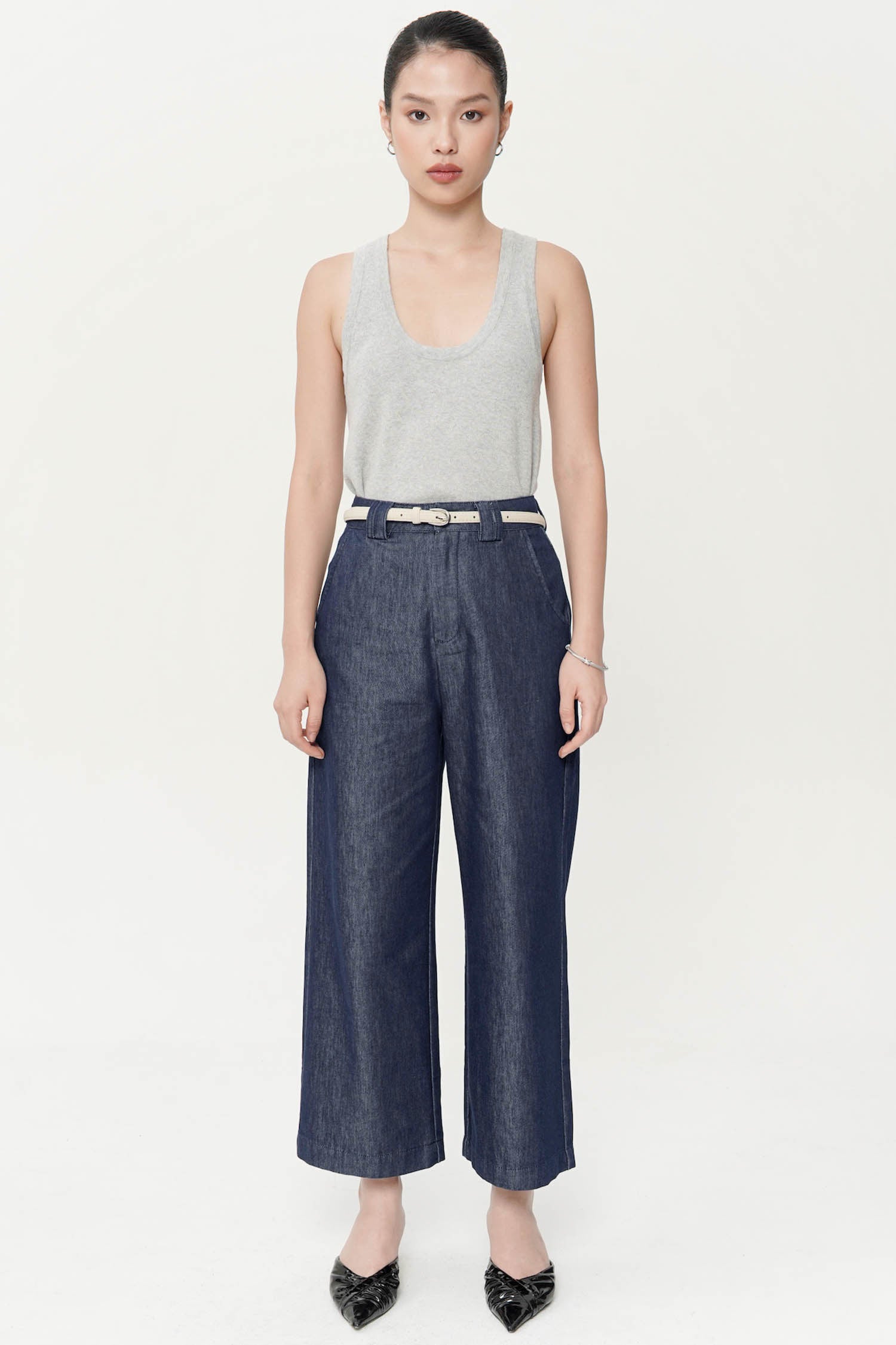 Linnet Belted Trouser In Blue Denim