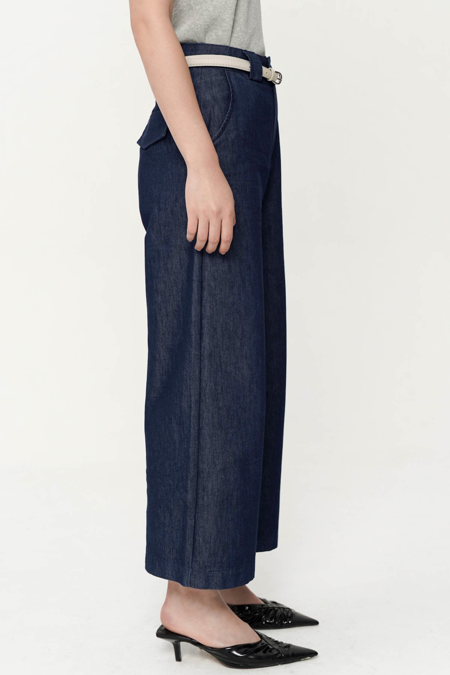Linnet Belted Trouser In Blue Denim