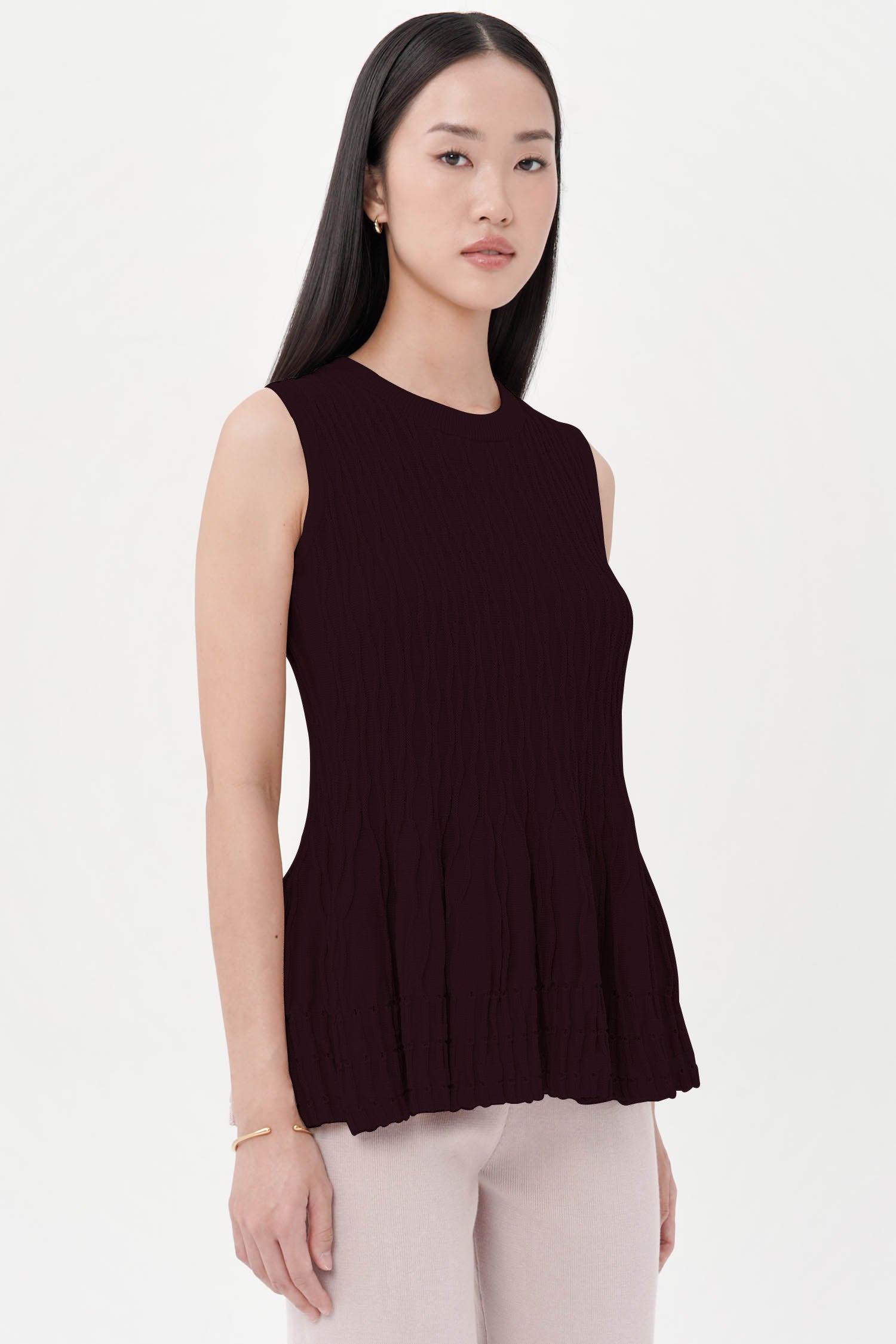 Dakota Peplum Knit Top In Wine