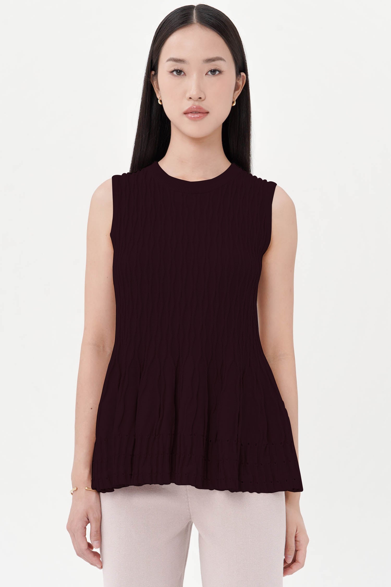 Dakota Peplum Knit Top In Wine
