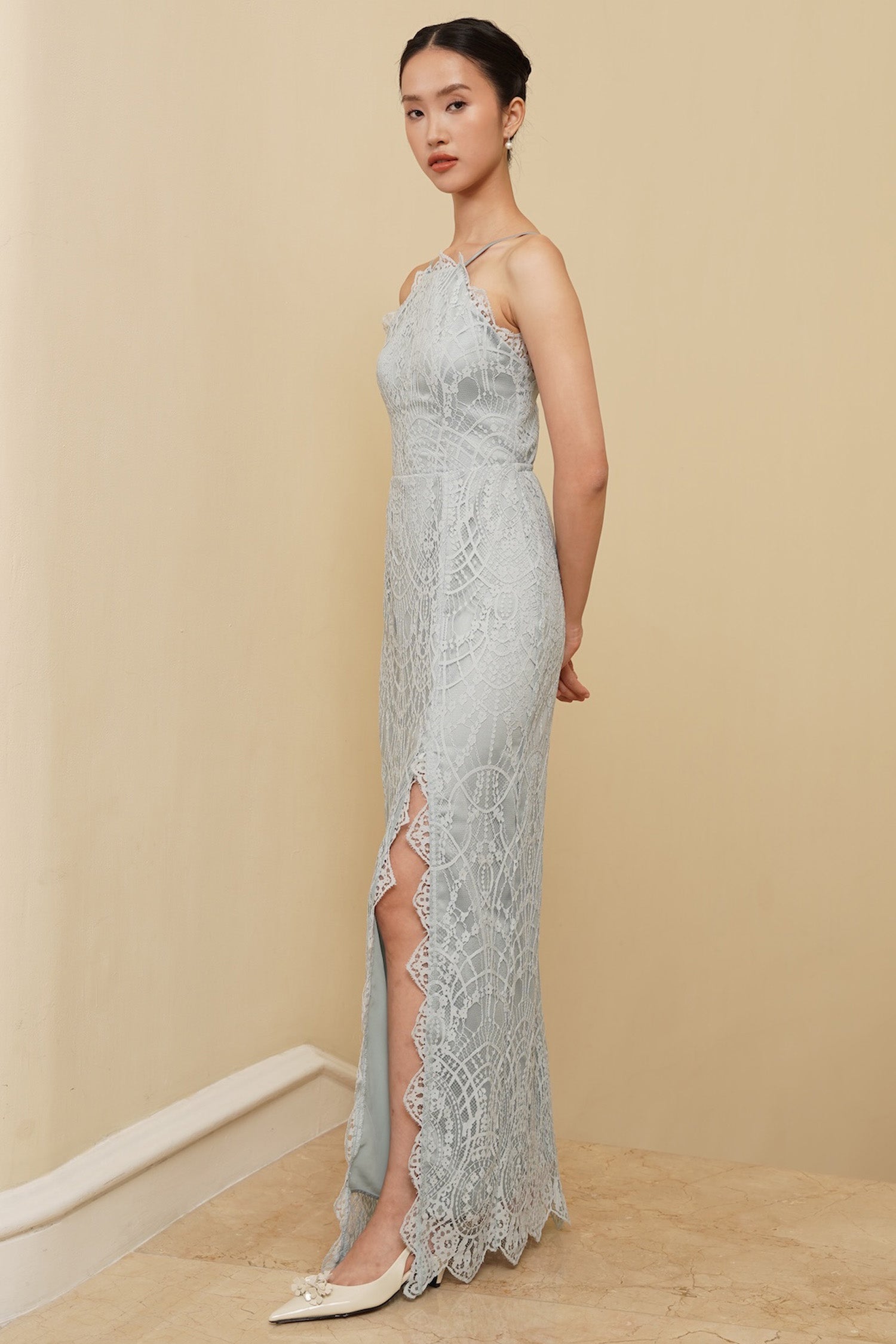 Marsaili Lace Maxi Dress In Blue