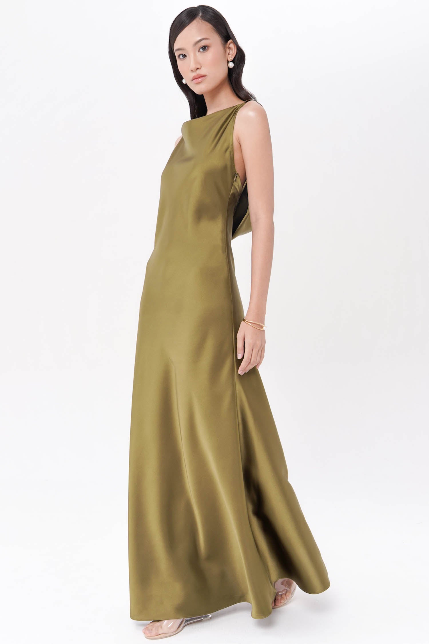 Efate Open Back Long Gown In Olive