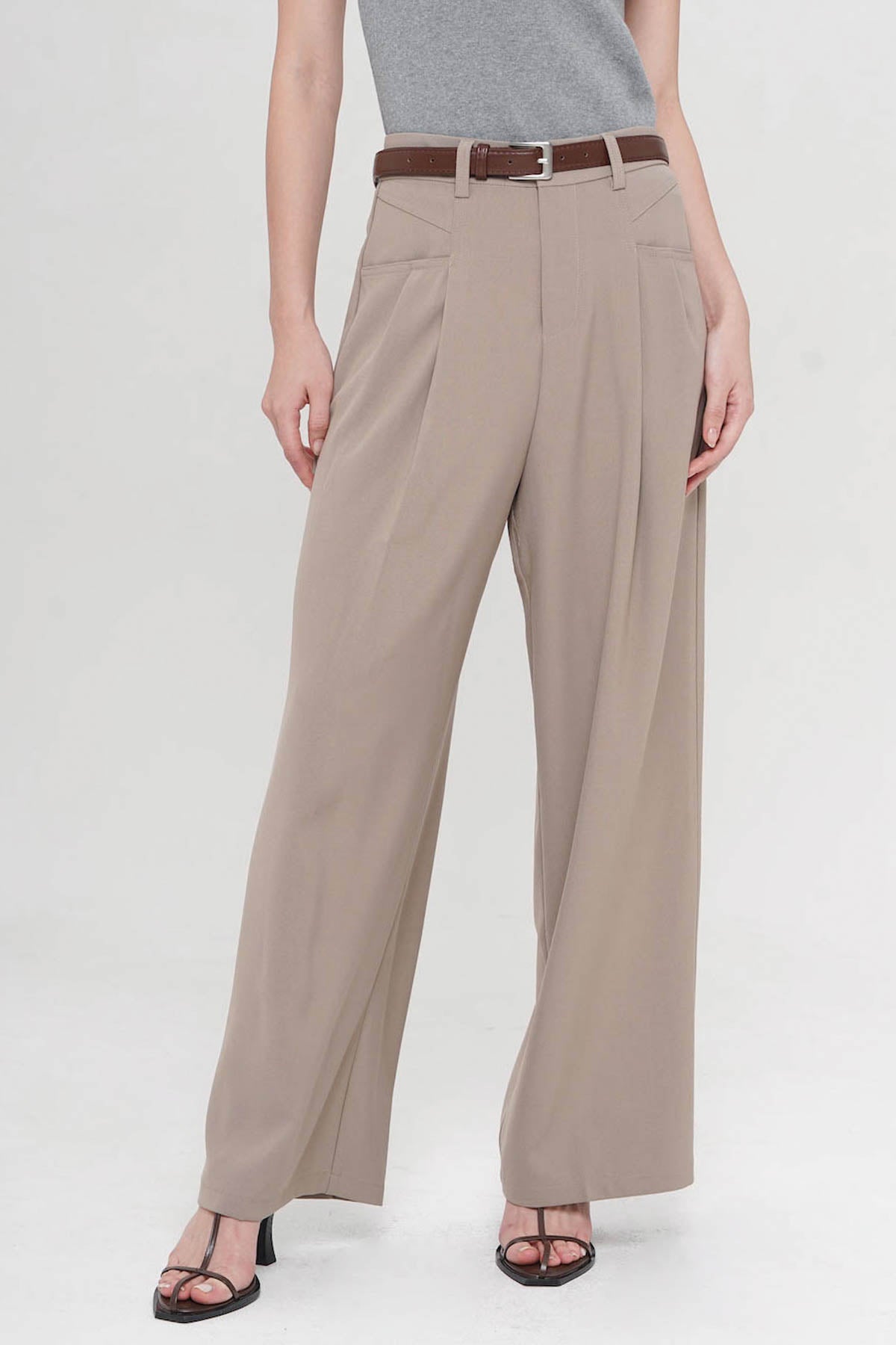 Sermon High-Waist Flare Trouser In Khaki