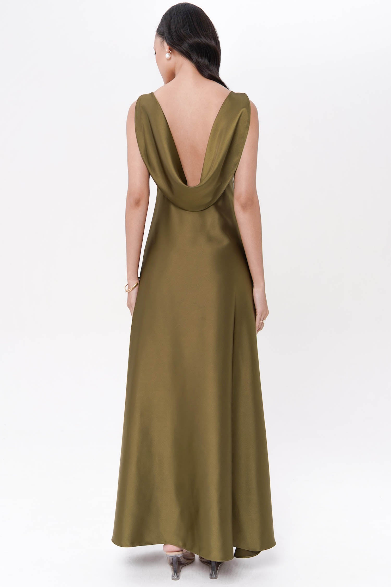 Efate Open Back Long Gown In Olive