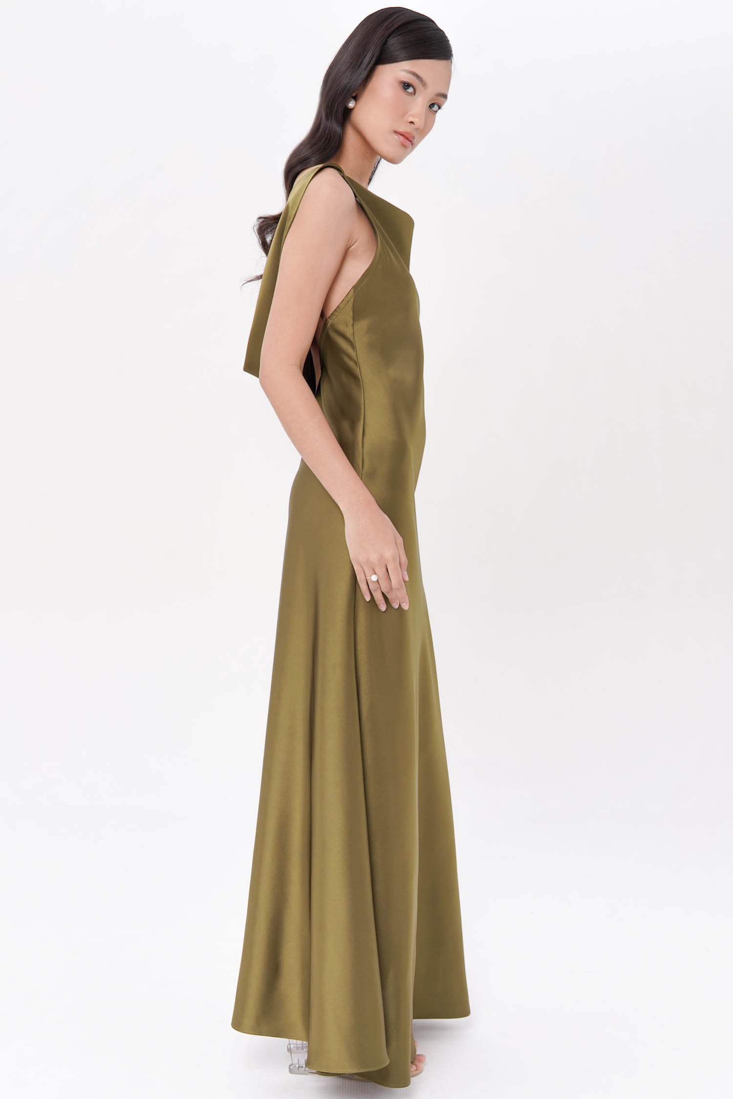 Efate Open Back Long Gown In Olive