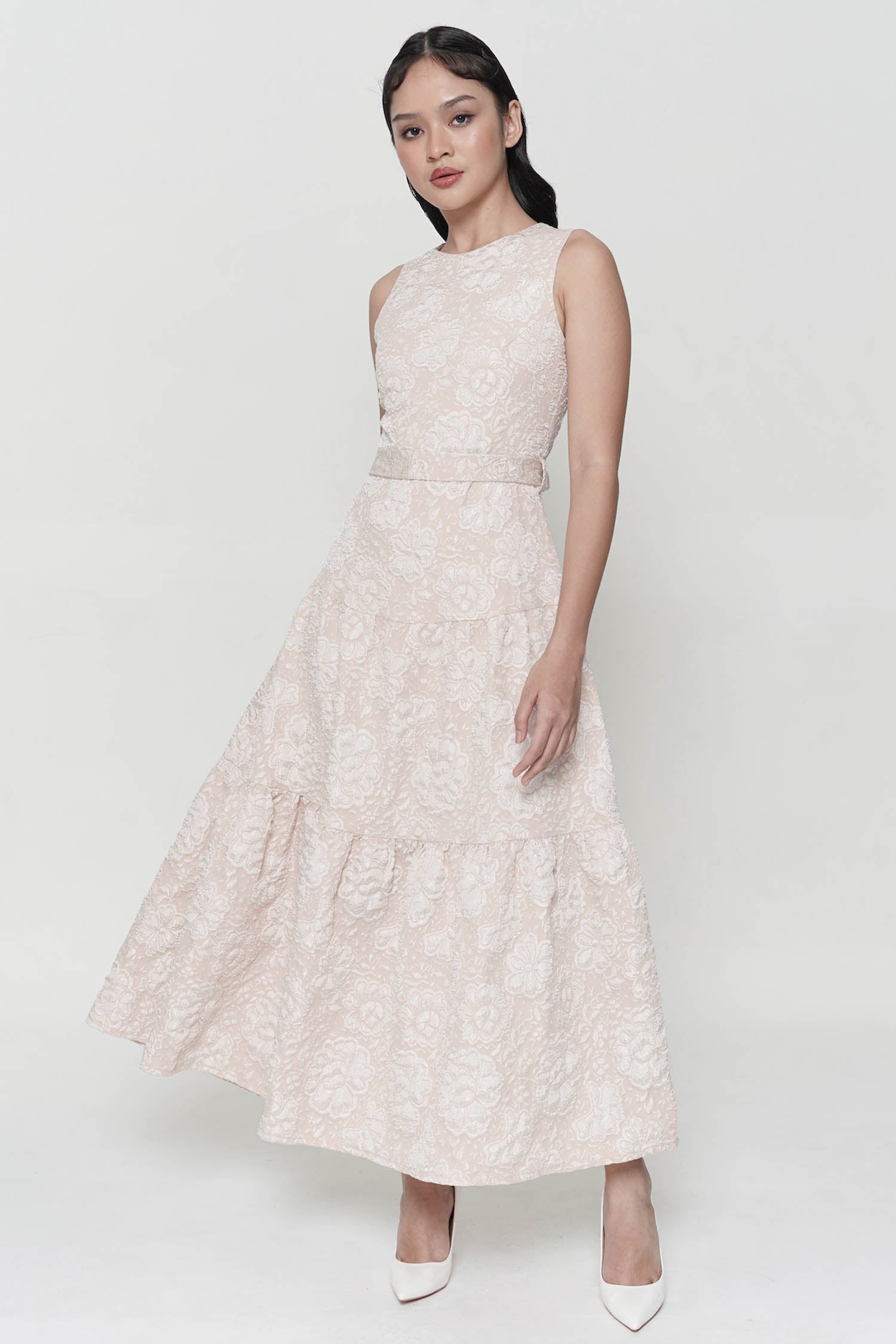 Debbie Jacquard Dress In Creme