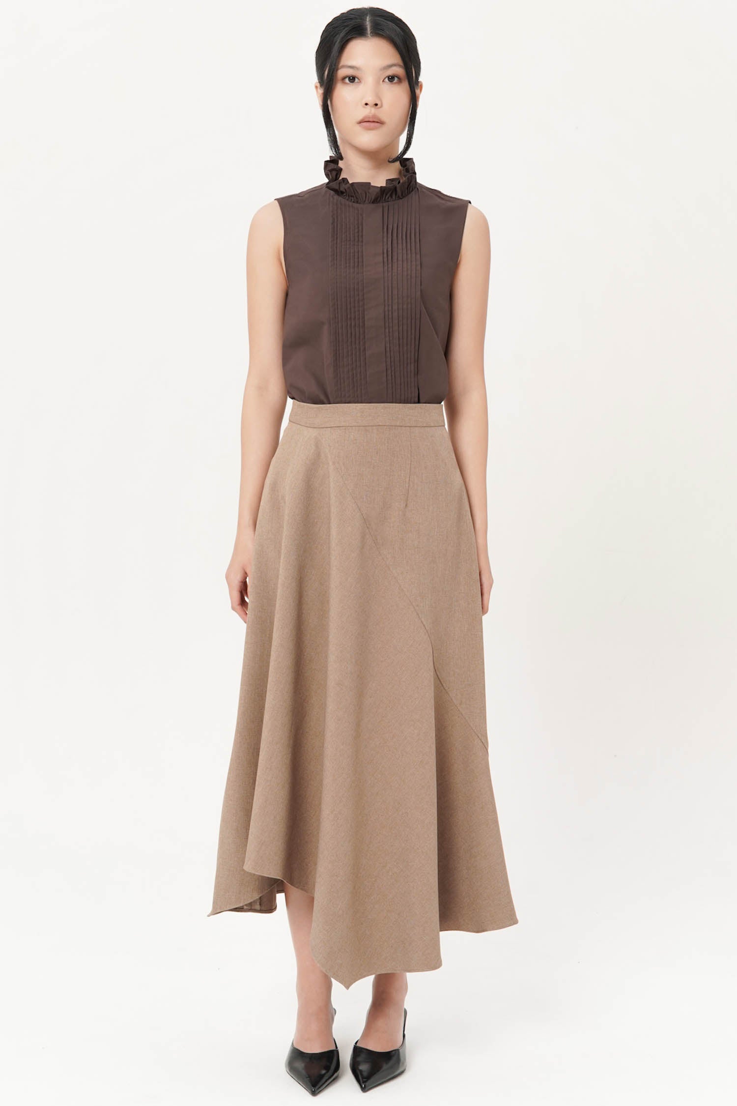 Blaine Asymmetrical Skirt In Latte