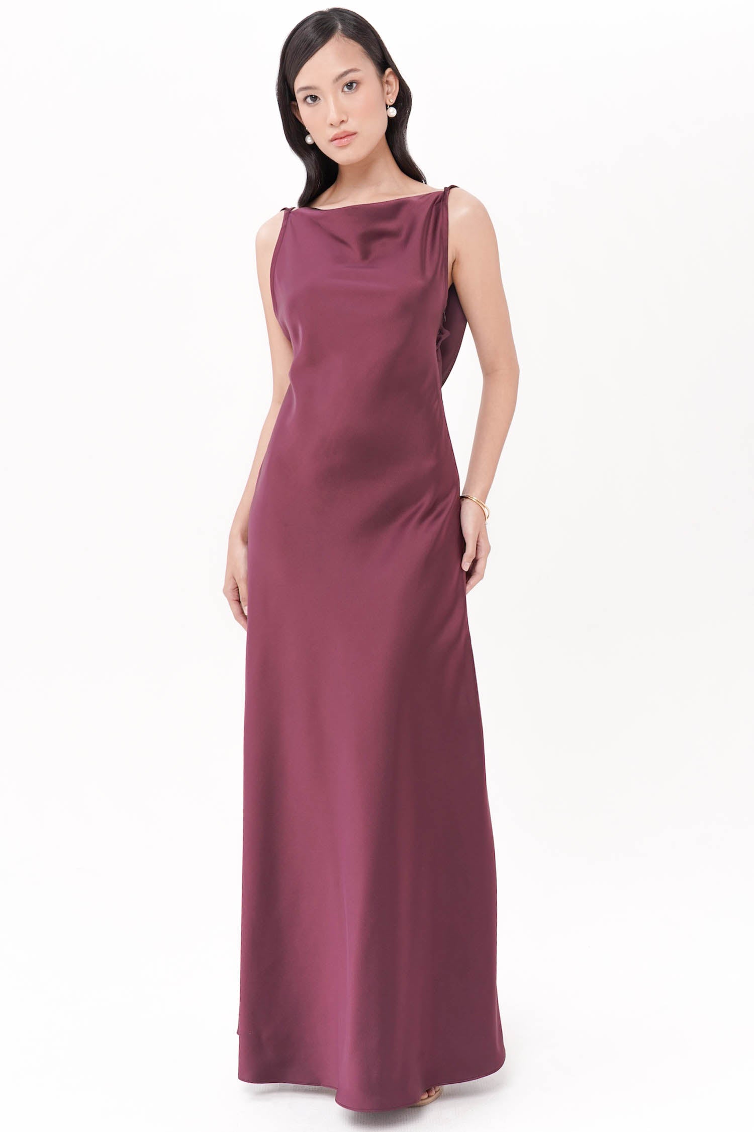 Efate Open Back Long Gown In Burgundy