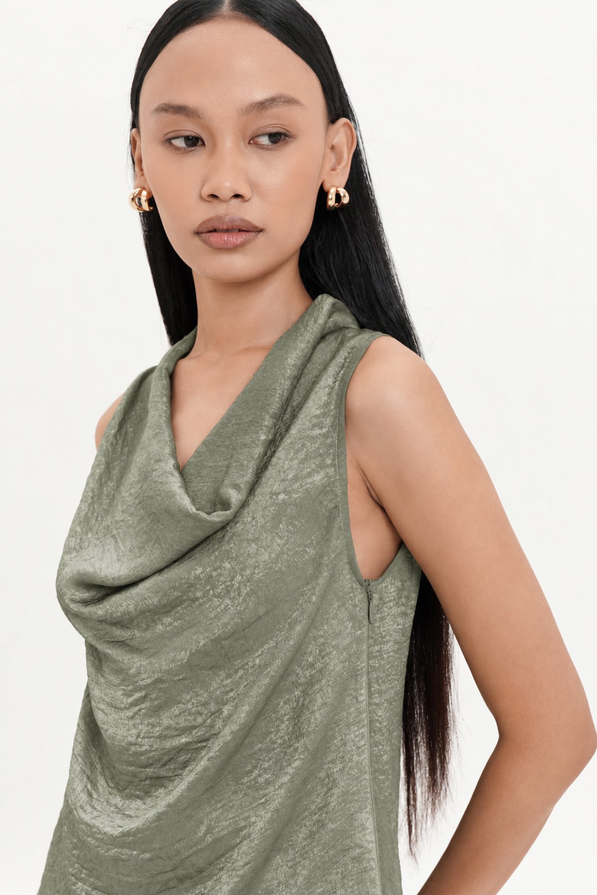Valencia Halter Drape Top In Sage