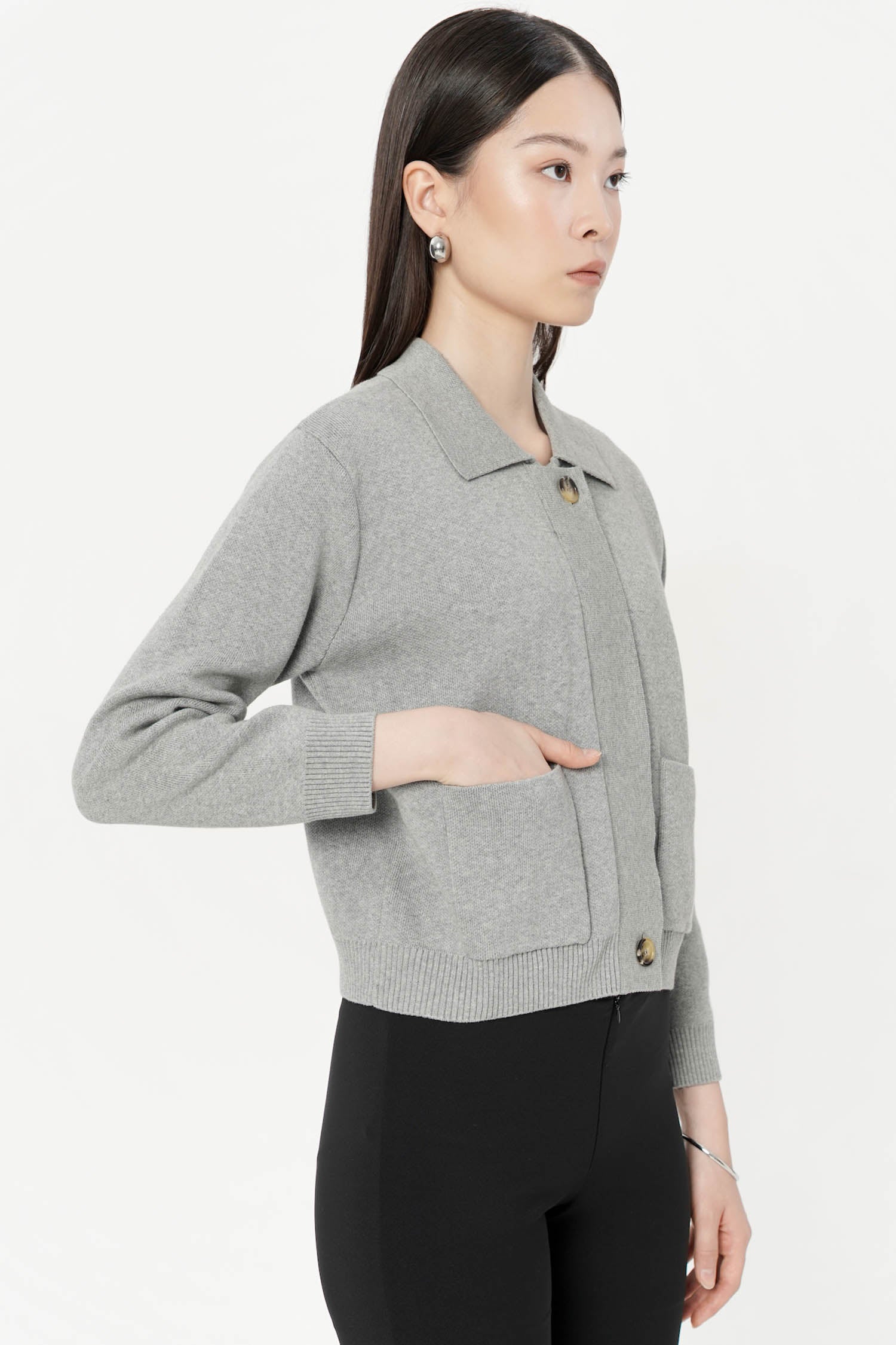 Eron Boxy Knit Cardigan In Light Grey