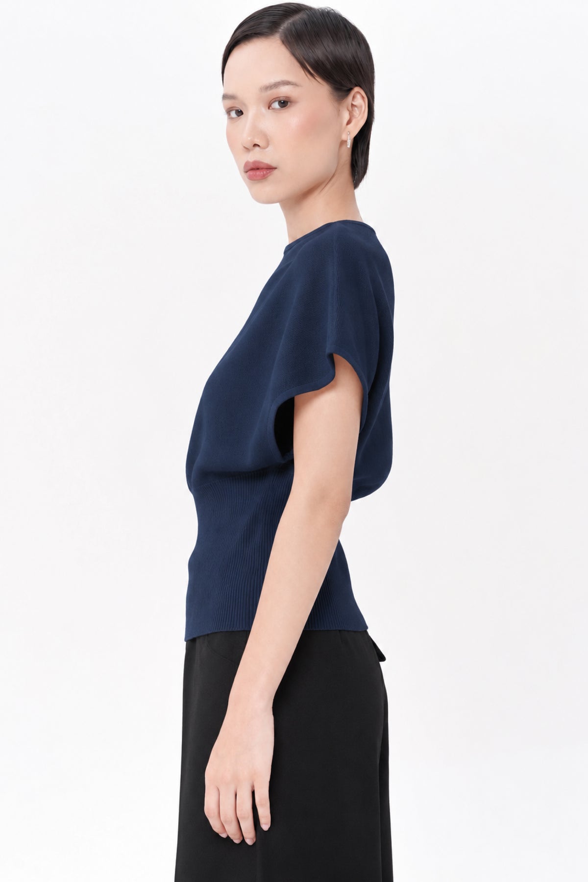 Gertie Cinched Waist Top In Navy