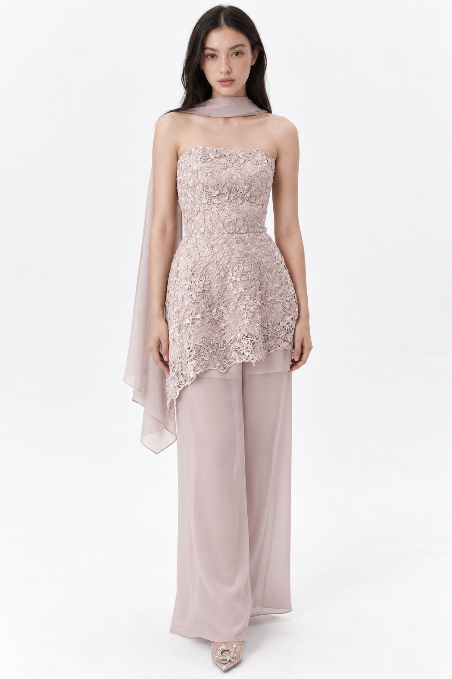 Bertha Top with Scarf And Blair Skirt in Pink