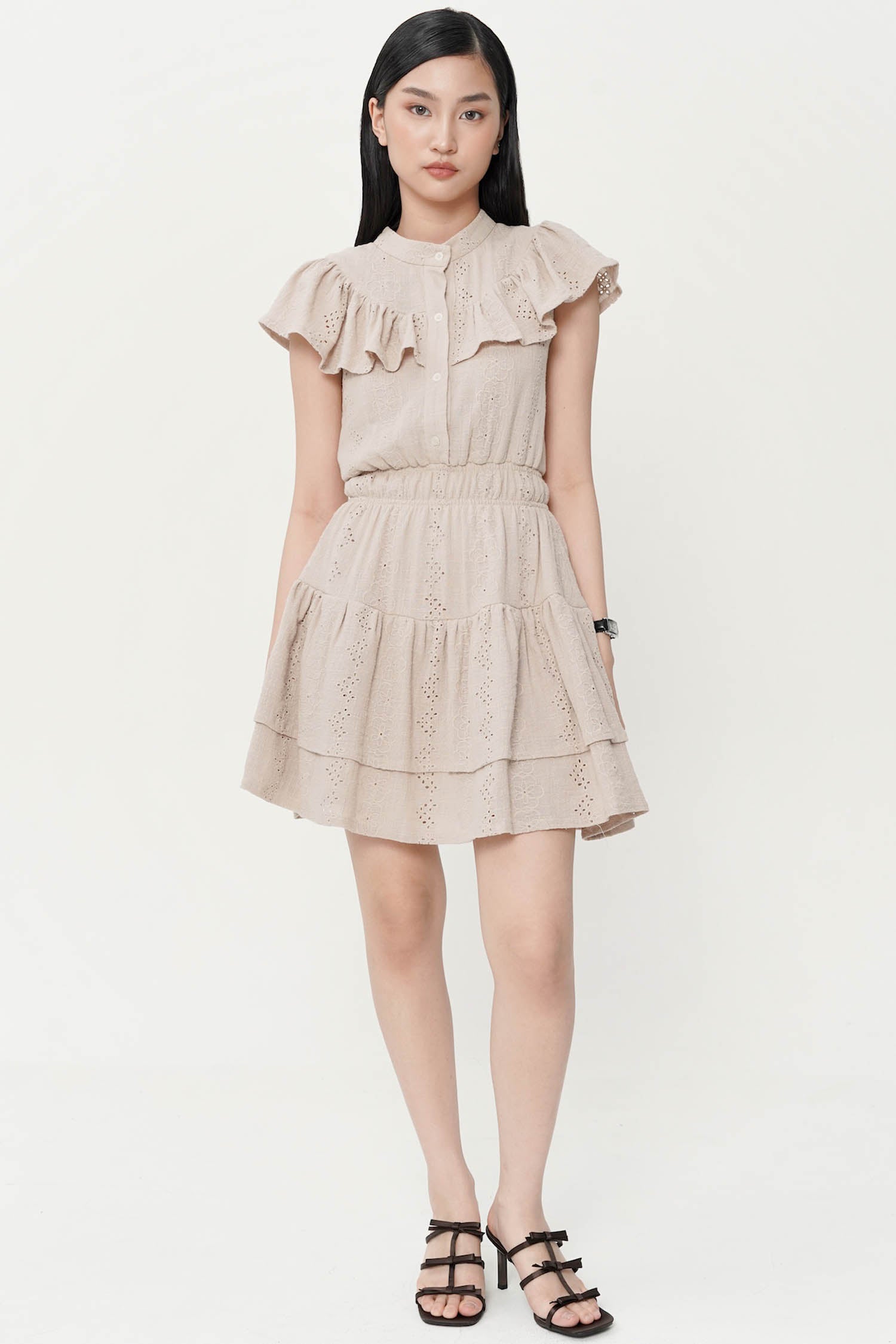 Mae Embroidery Dress In Taupe
