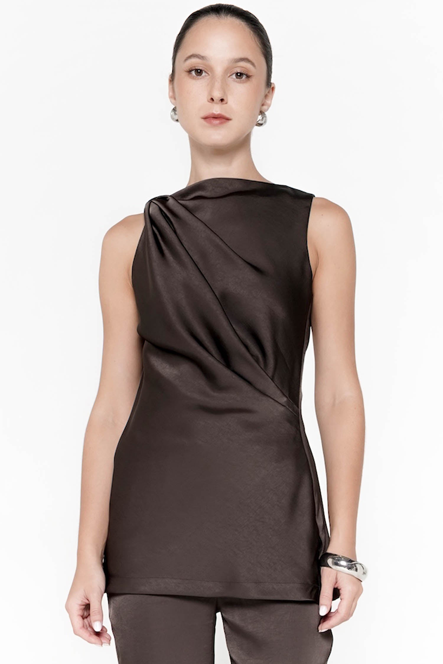 Serena Drape Top In Cocoa