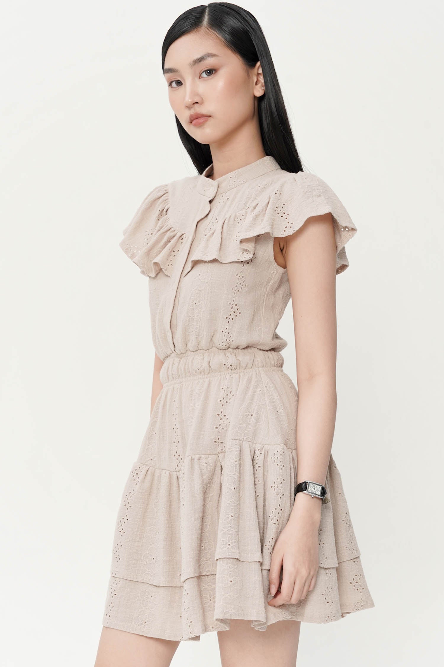Mae Embroidery Dress In Taupe