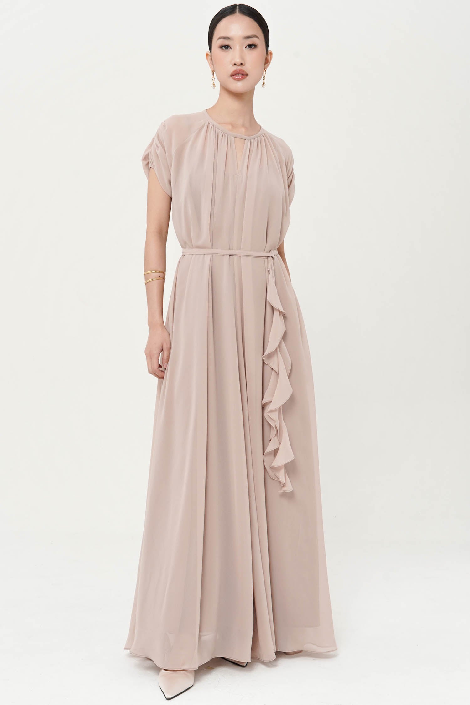 Jupiter Belted Maxi Dress In Nude