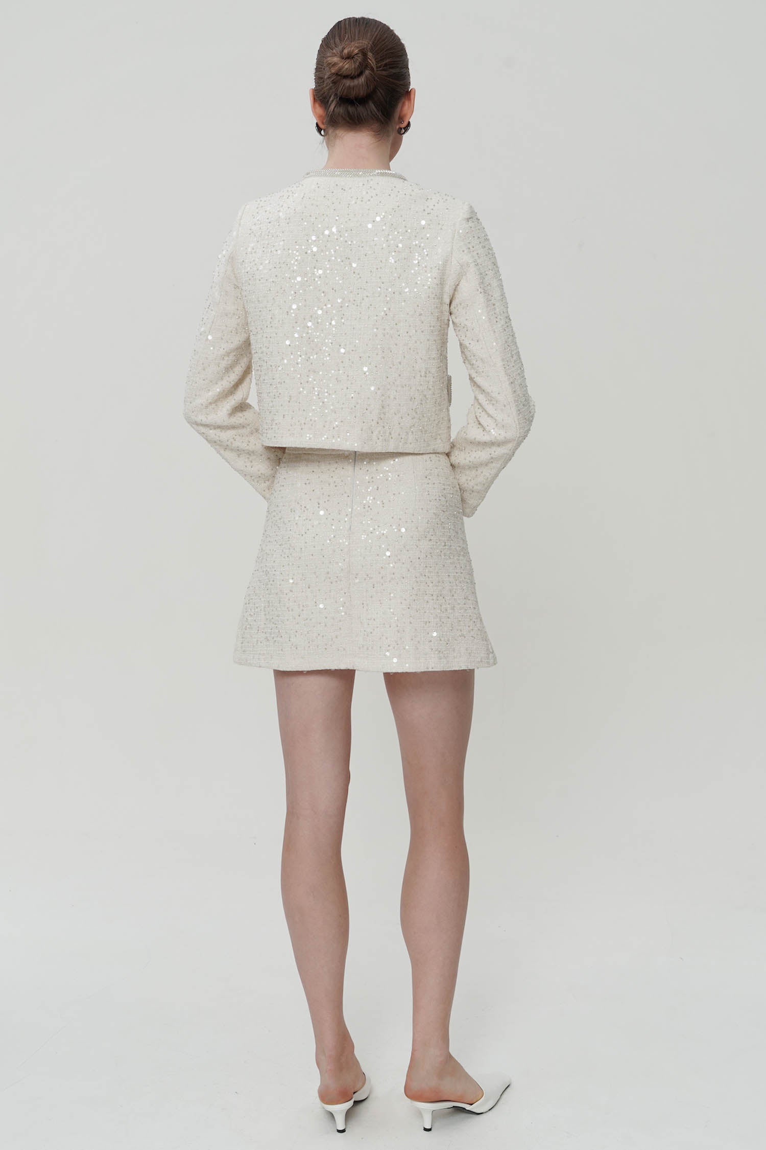 Verity Embellished Tweed Blazer In Ivory