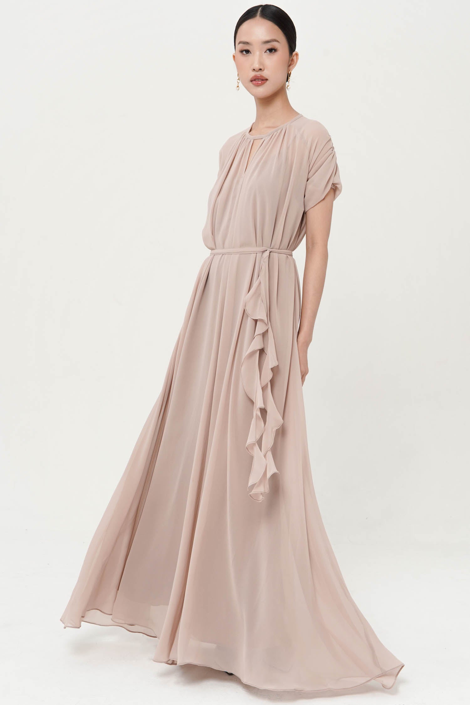 Jupiter Belted Maxi Dress In Nude