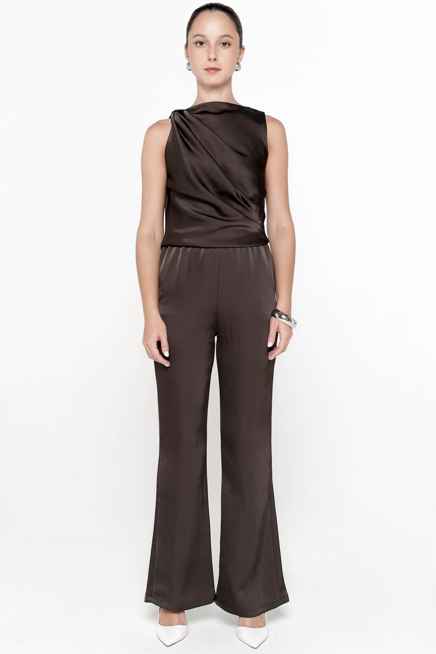 Serena Satin Pants In Cocoa