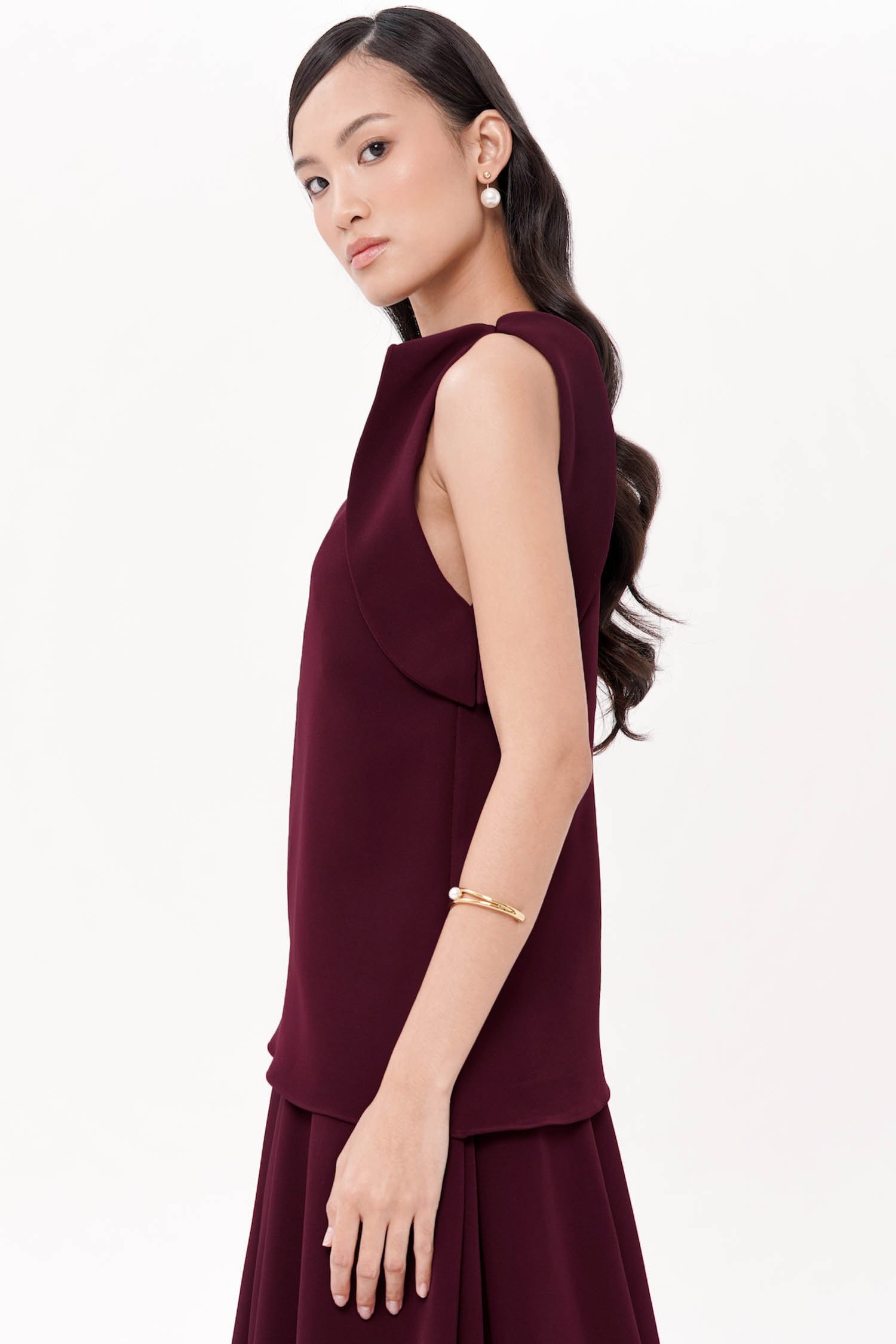 Wyre Shawl Neck Top In Burgundy