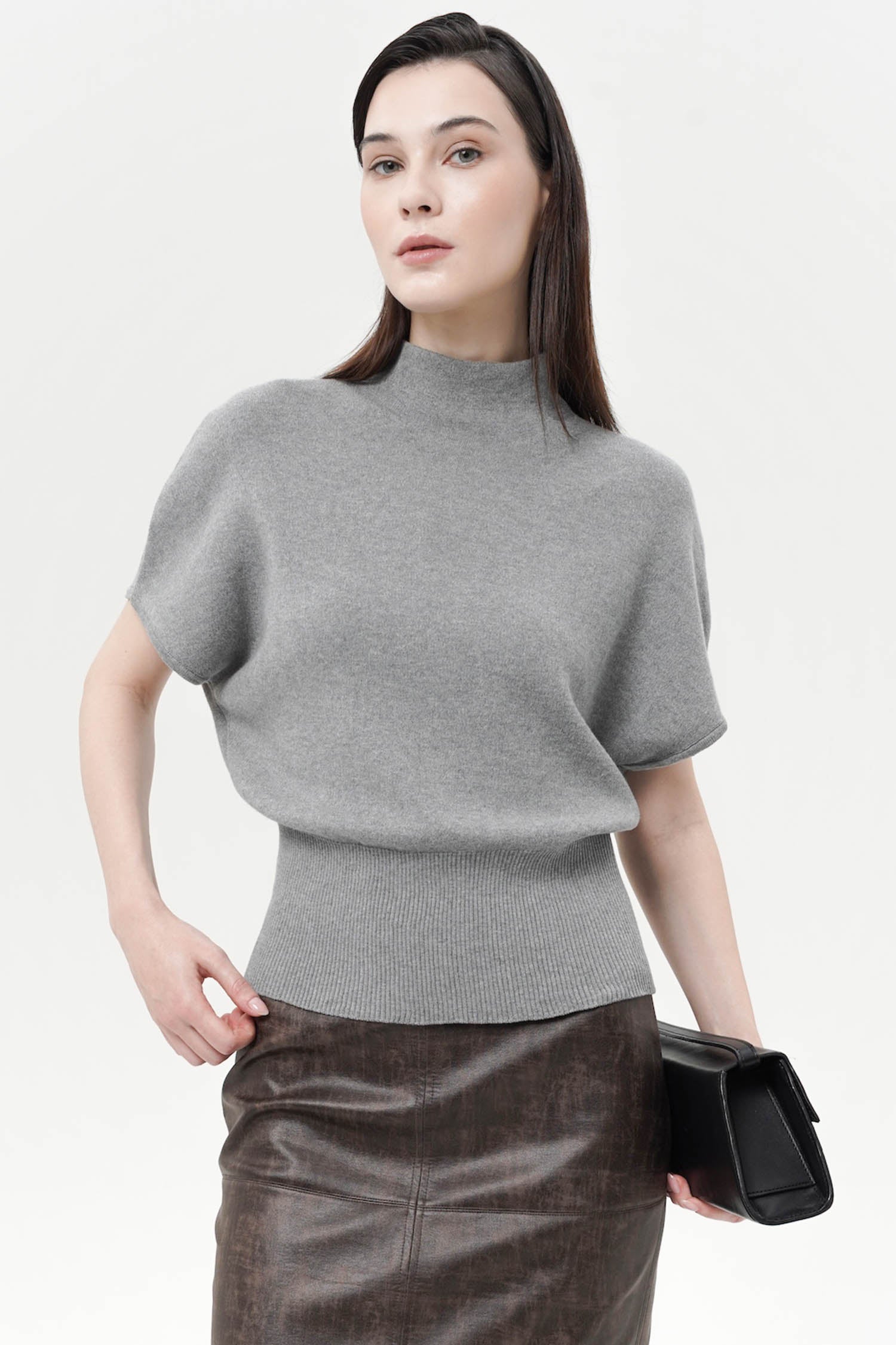 Zephyra High Neck Blouse In Grey