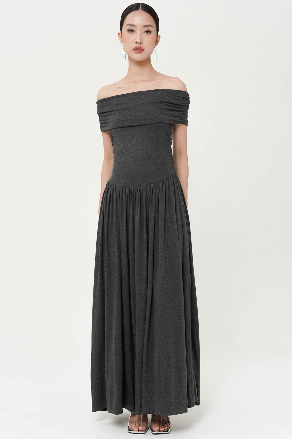 Belinda Off shoulder Maxi Dress In Misty Grey (LAST PIECES)